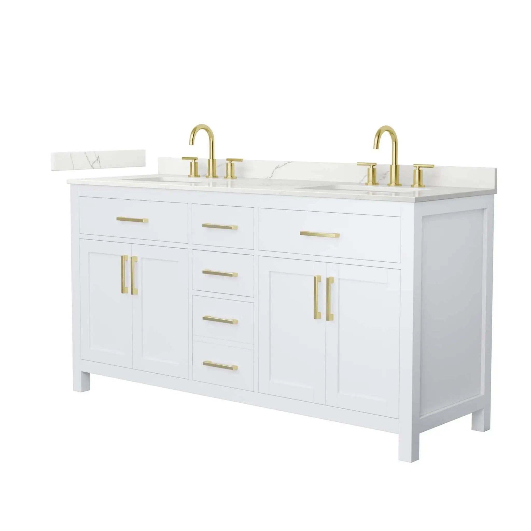 66" Beckett Double Bathroom Vanity in White with Brushed Gold Trim by Wyndham