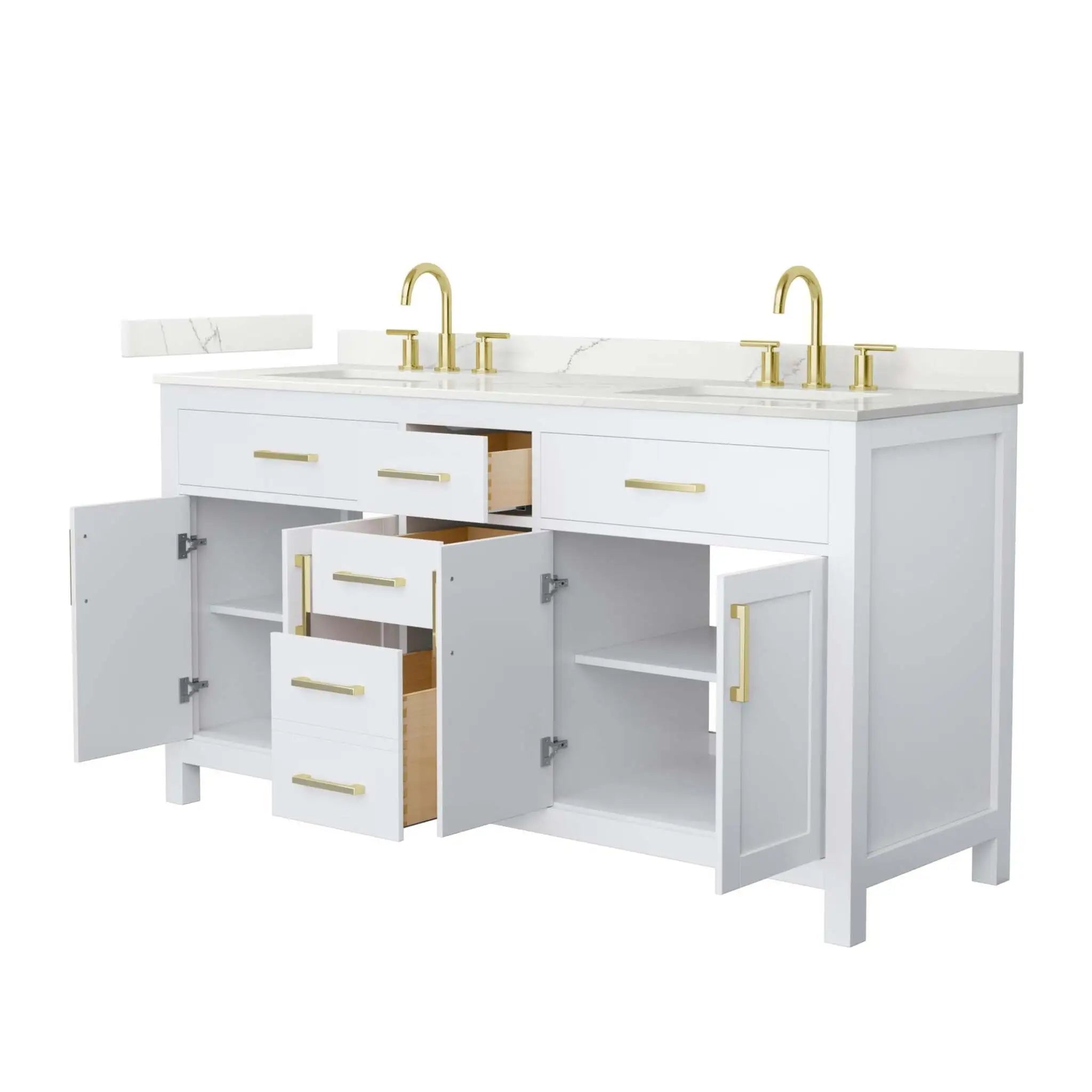 66" Beckett Double Bathroom Vanity in White with Brushed Gold Trim by Wyndham