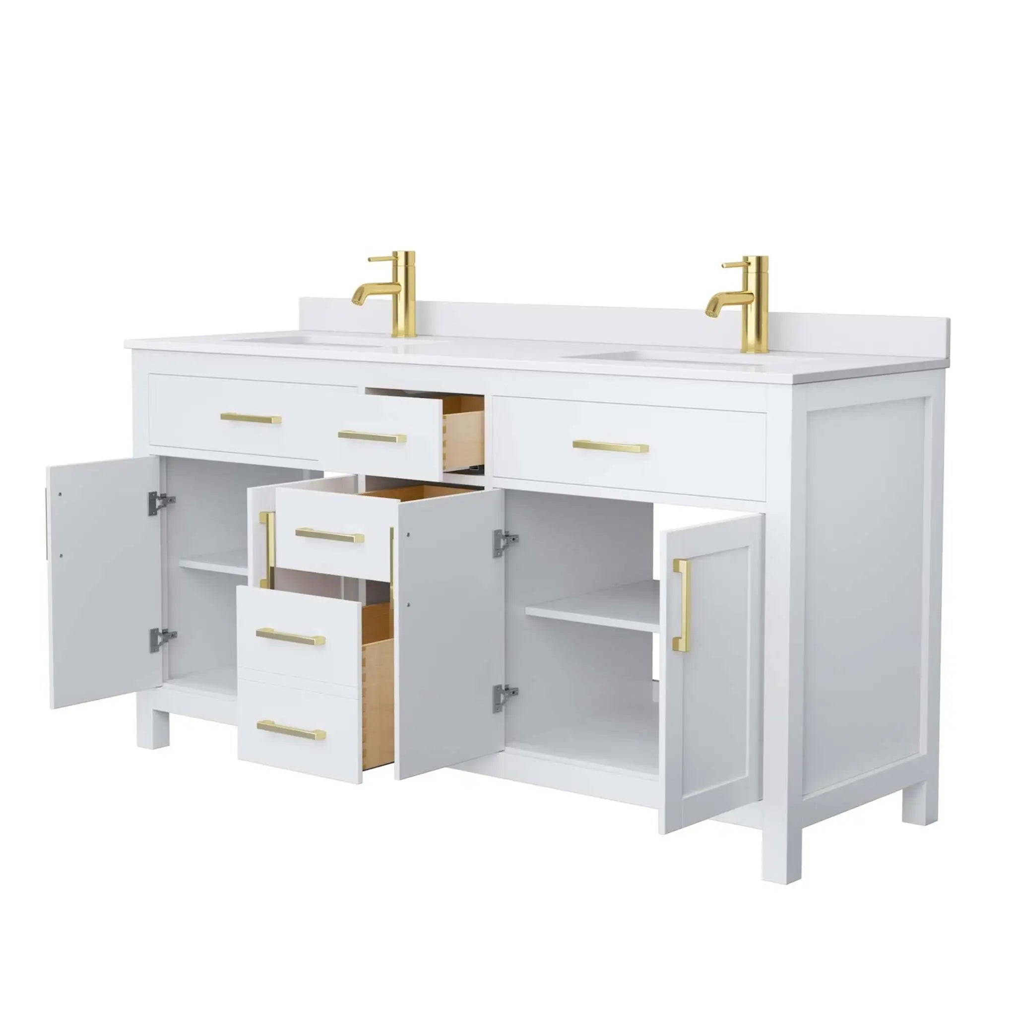 66" Beckett Double Bathroom Vanity in White with Brushed Gold Trim by Wyndham