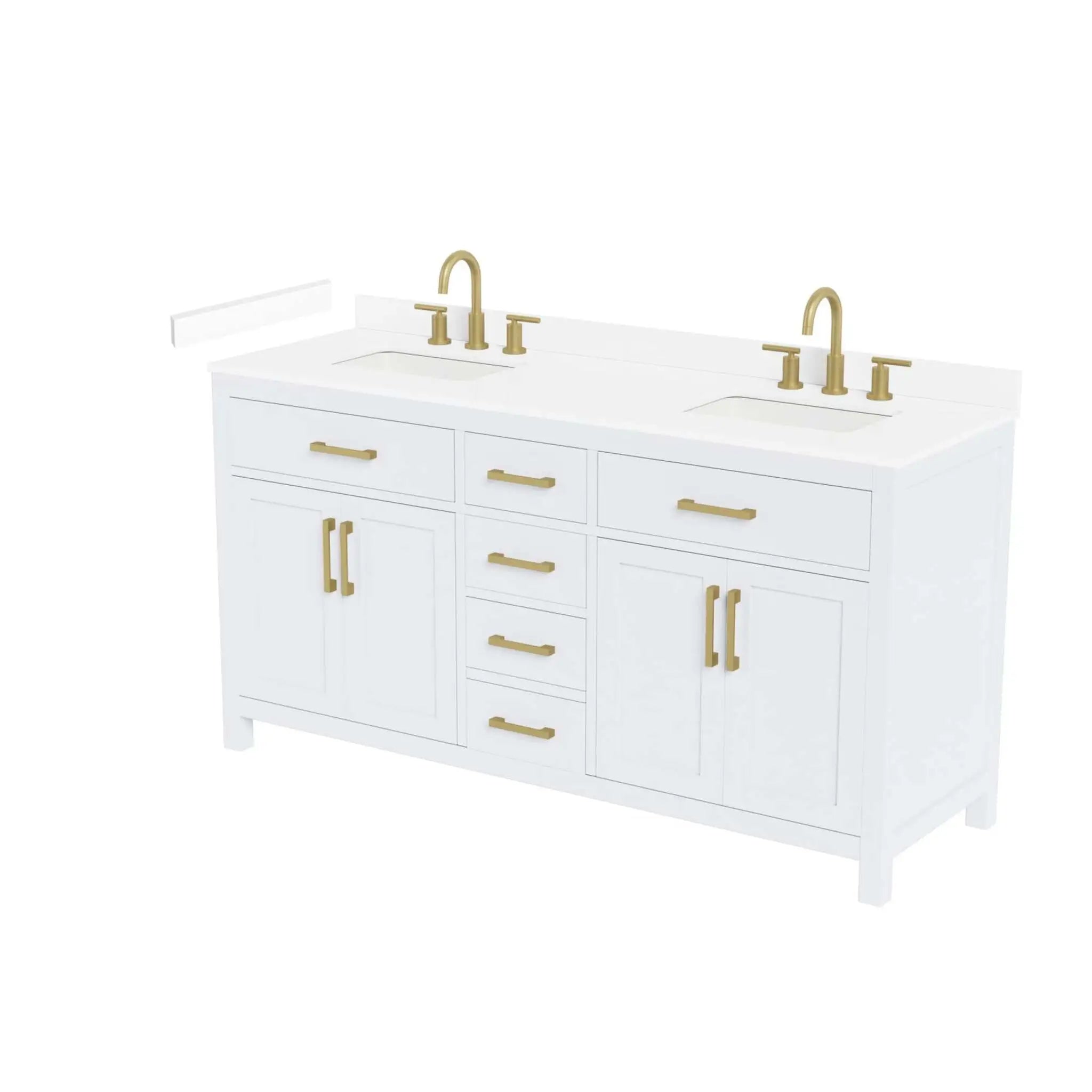 66" Beckett Double Bathroom Vanity in White with Brushed Gold Trim by Wyndham