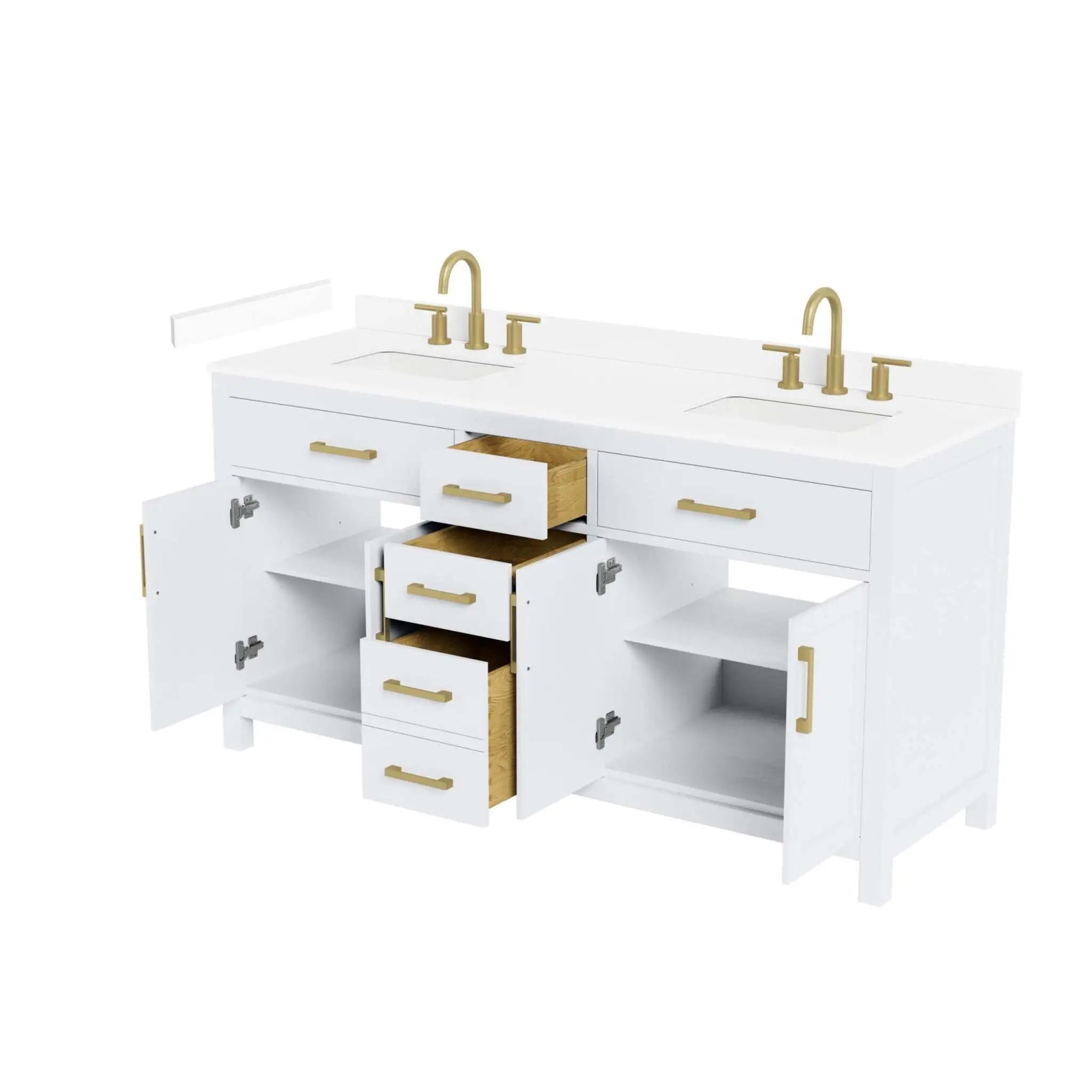 66" Beckett Double Bathroom Vanity in White with Brushed Gold Trim by Wyndham