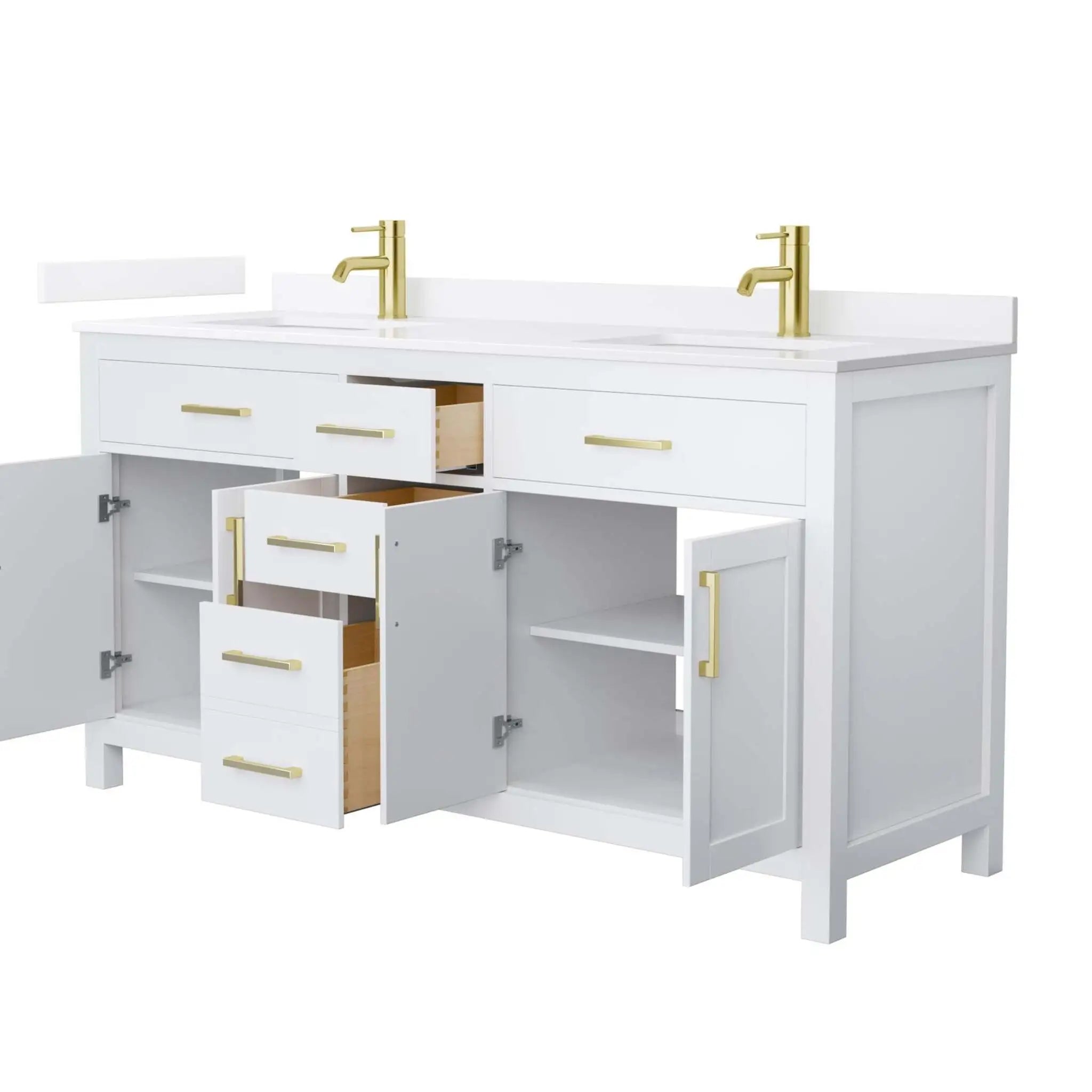 66" Beckett Double Bathroom Vanity in White with Brushed Gold Trim by Wyndham