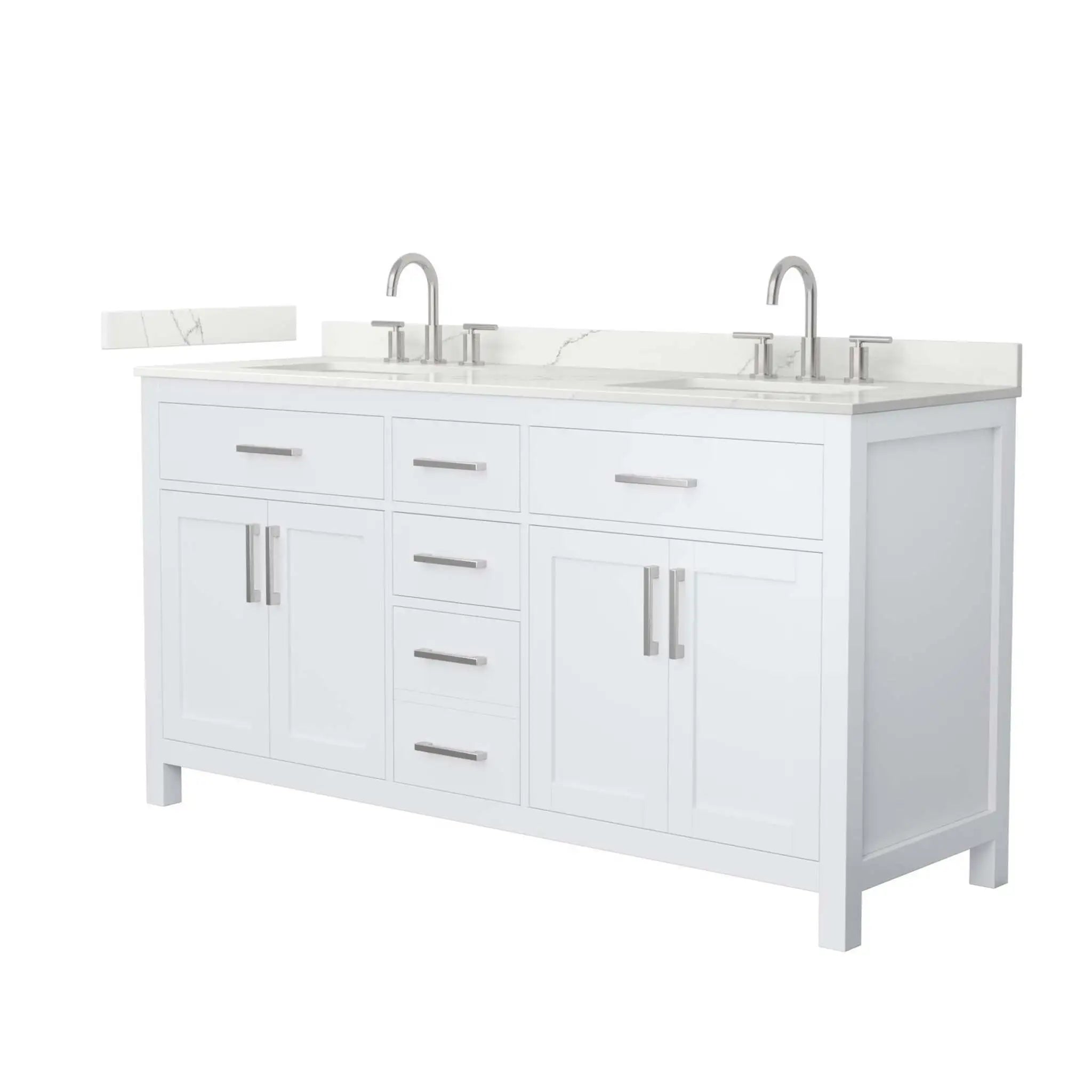 66" Beckett Double Bathroom Vanity in White with Brushed Nickel Trim by Wyndham