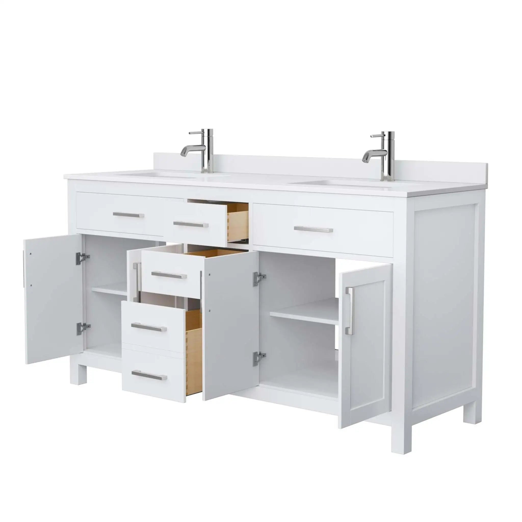 66" Beckett Double Bathroom Vanity in White with Brushed Nickel Trim by Wyndham