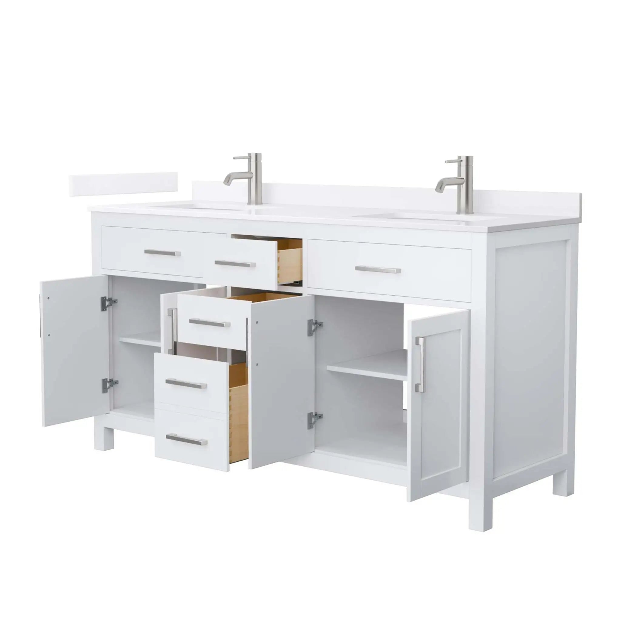 66" Beckett Double Bathroom Vanity in White with Brushed Nickel Trim by Wyndham