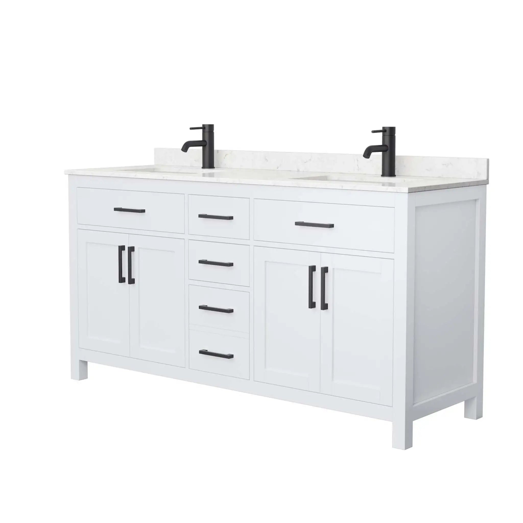 66" Beckett Double Bathroom Vanity in White with Matte Black Trim by Wyndham