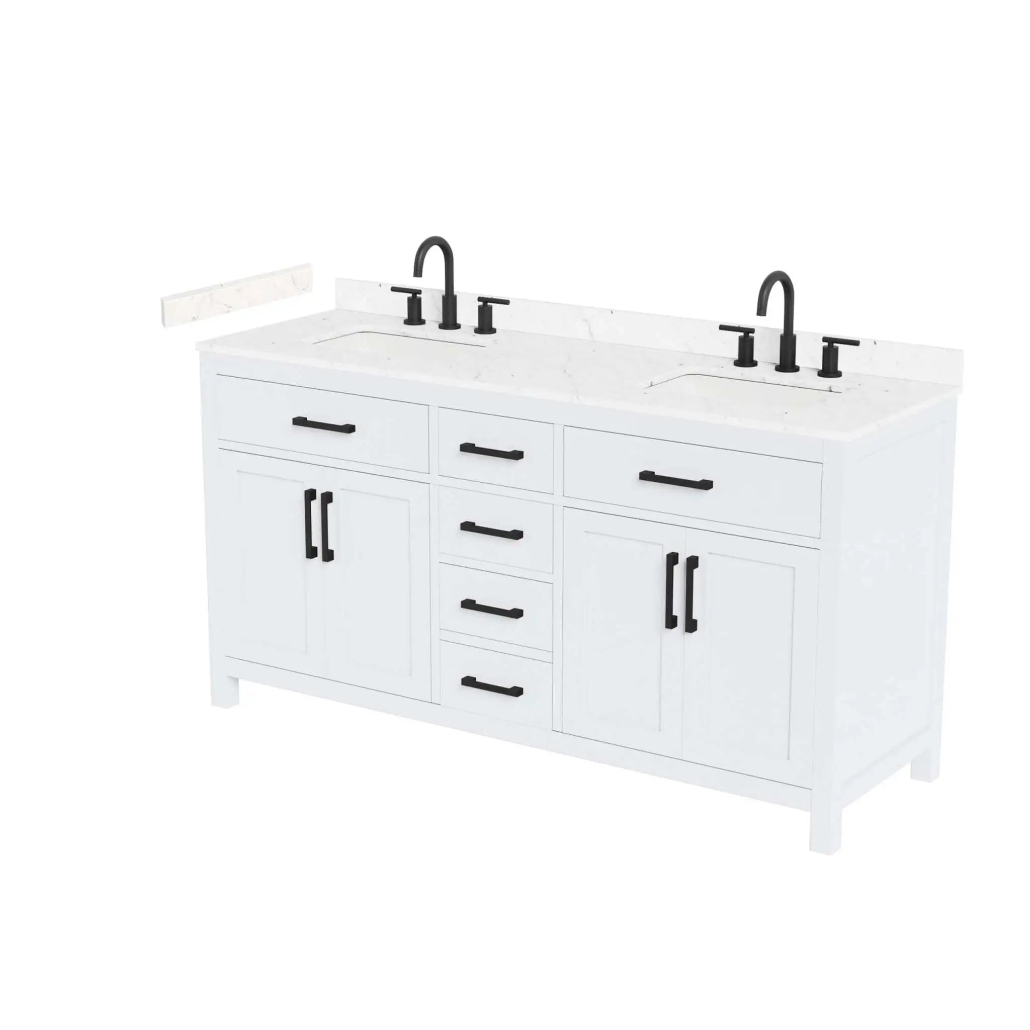 66" Beckett Double Bathroom Vanity in White with Matte Black Trim by Wyndham