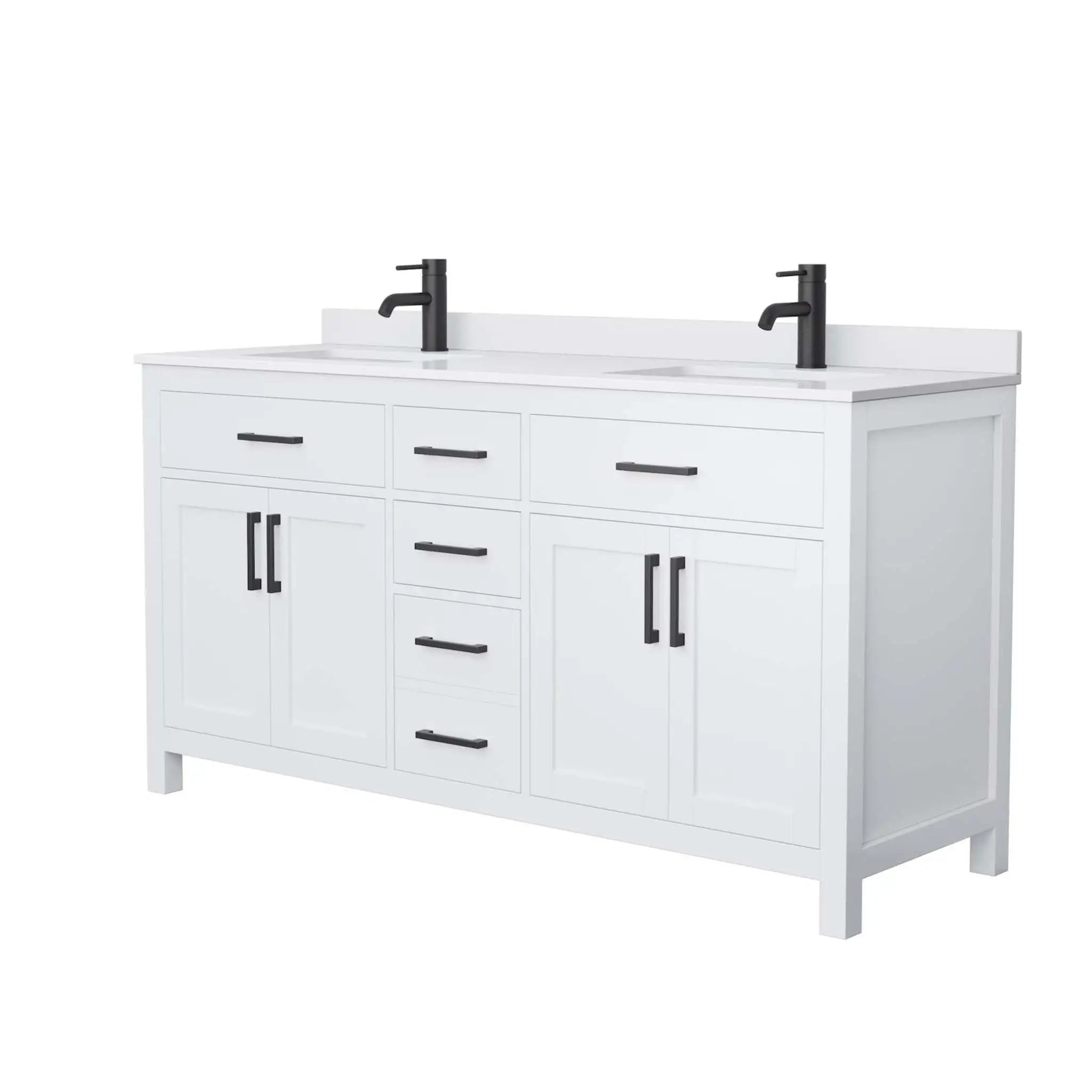 66" Beckett Double Bathroom Vanity in White with Matte Black Trim by Wyndham