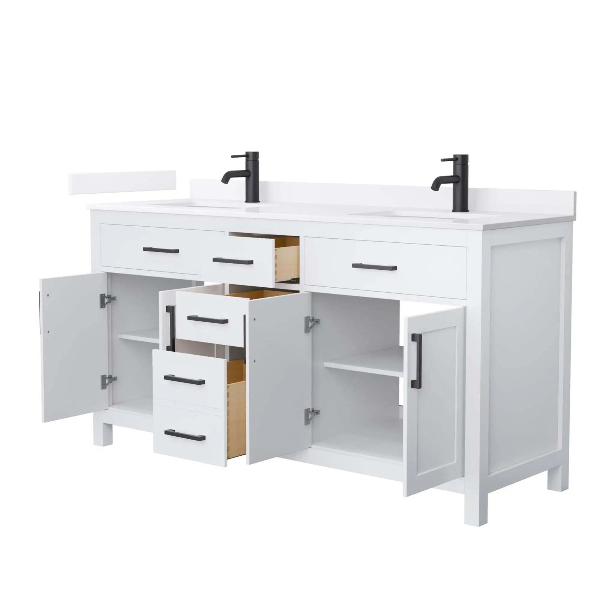 66" Beckett Double Bathroom Vanity in White with Matte Black Trim by Wyndham