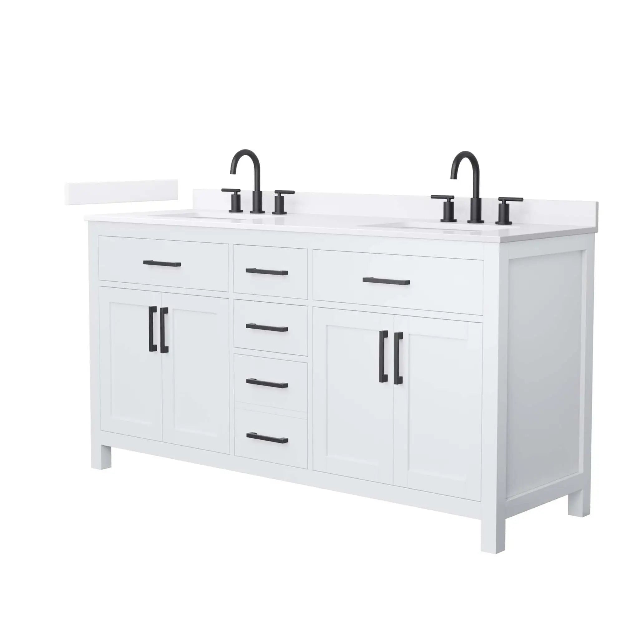 66" Beckett Double Bathroom Vanity in White with Matte Black Trim by Wyndham