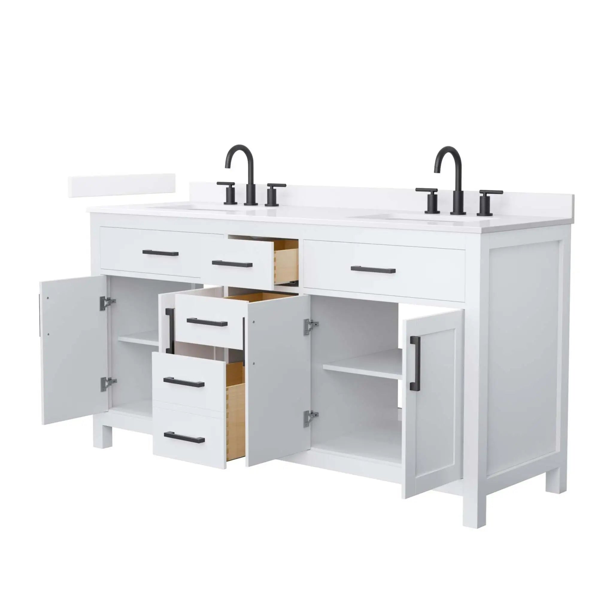 66" Beckett Double Bathroom Vanity in White with Matte Black Trim by Wyndham