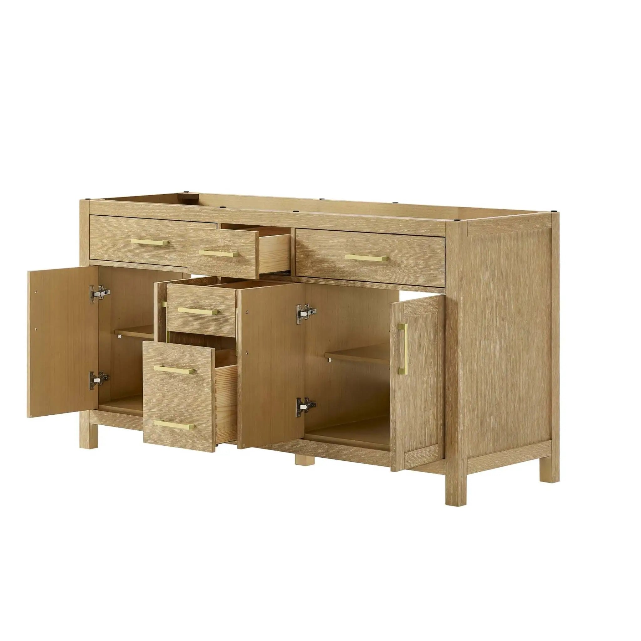 66" Beckett Double Bathroom Vanity in Whitewashed Oak with Brushed Gold Trim by Wyndham