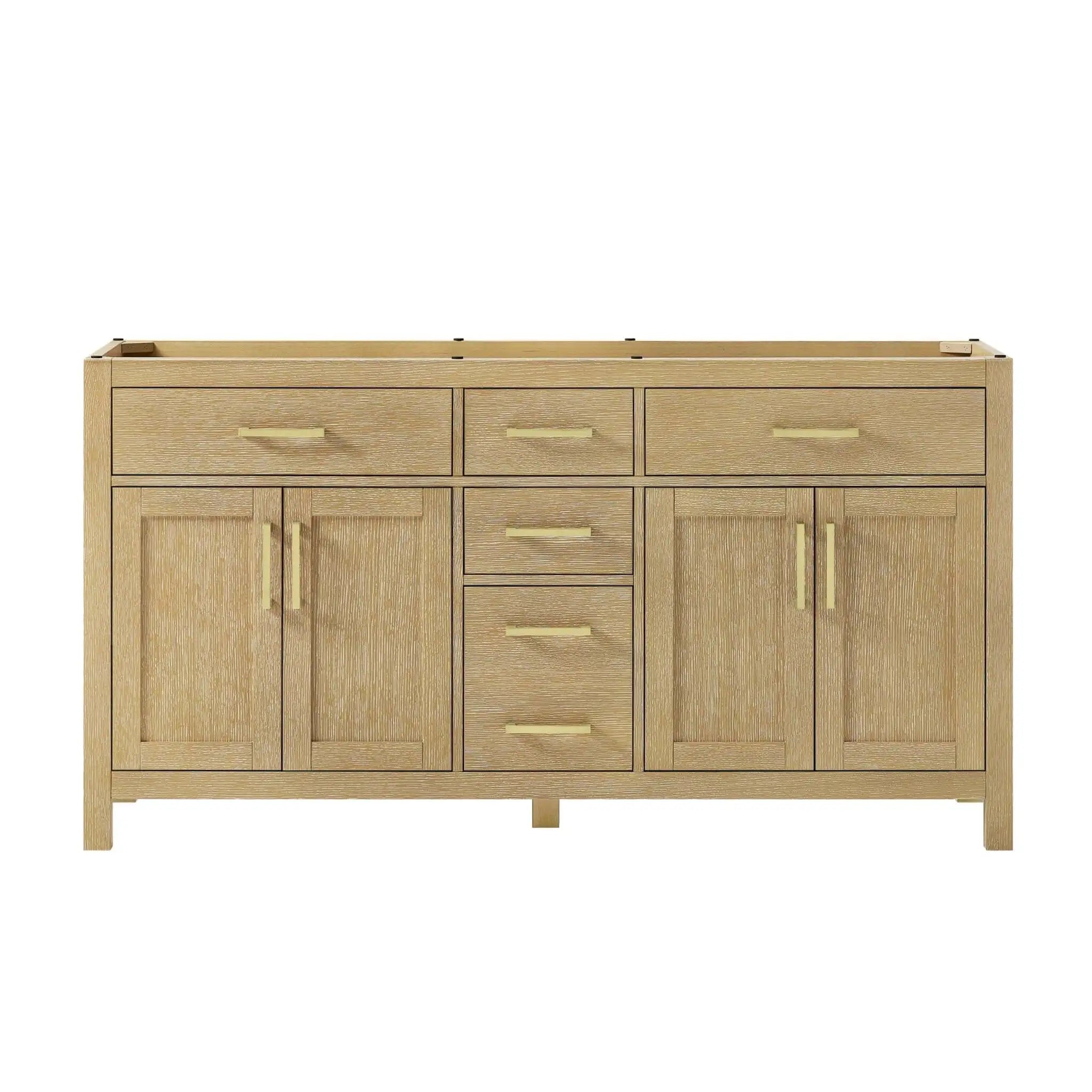 66" Beckett Double Bathroom Vanity in Whitewashed Oak with Brushed Gold Trim by Wyndham