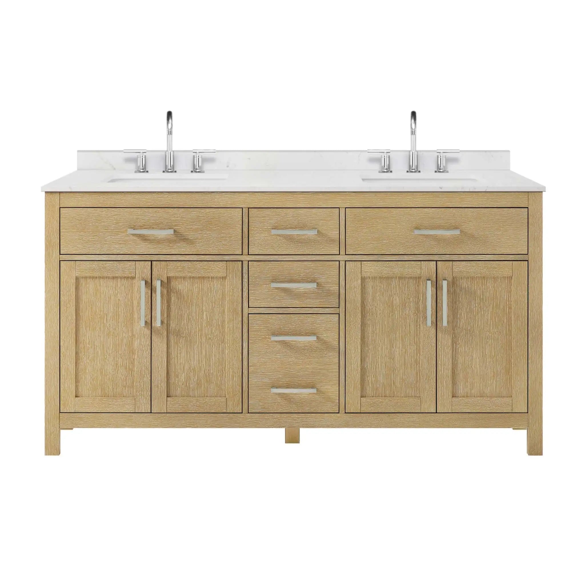 66" Beckett Double Bathroom Vanity in Whitewashed Oak with Brushed Nickel Trim by Wyndham