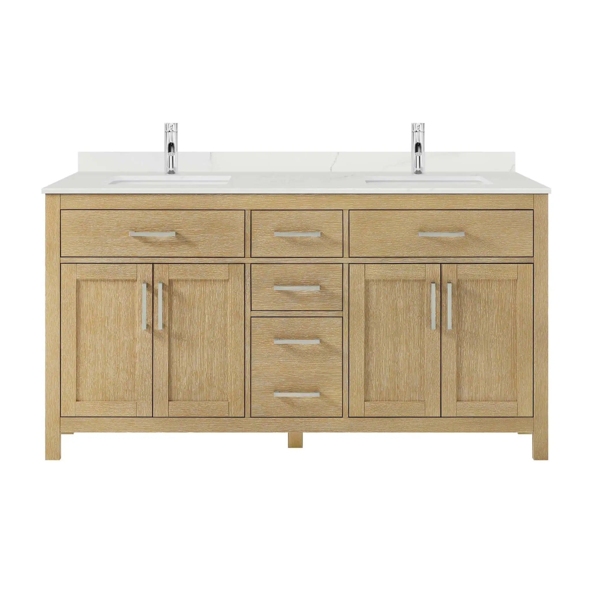 66" Beckett Double Bathroom Vanity in Whitewashed Oak with Brushed Nickel Trim by Wyndham