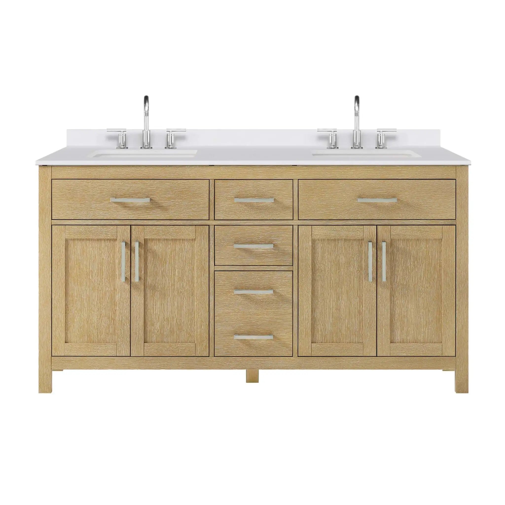 66" Beckett Double Bathroom Vanity in Whitewashed Oak with Brushed Nickel Trim by Wyndham