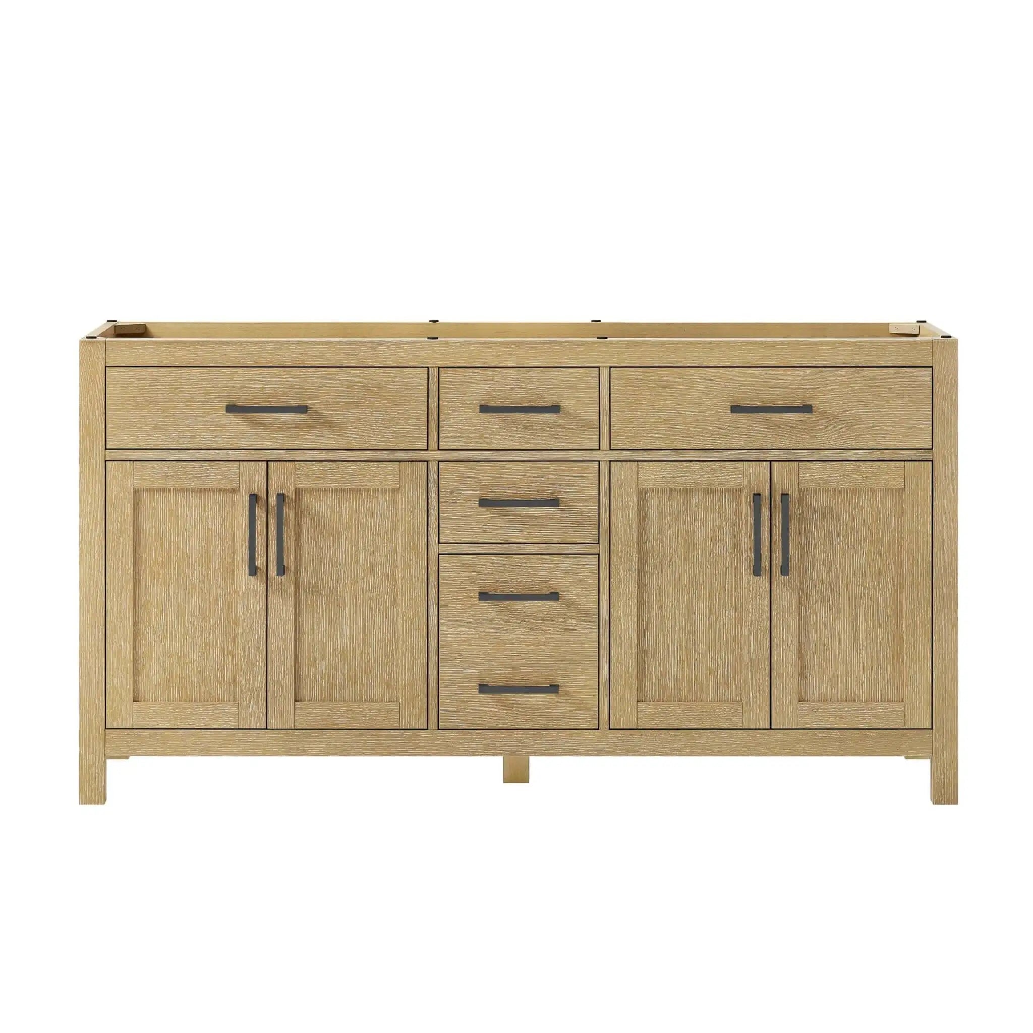66" Beckett Double Bathroom Vanity in Whitewashed Oak with Matte Black Trim by Wyndham