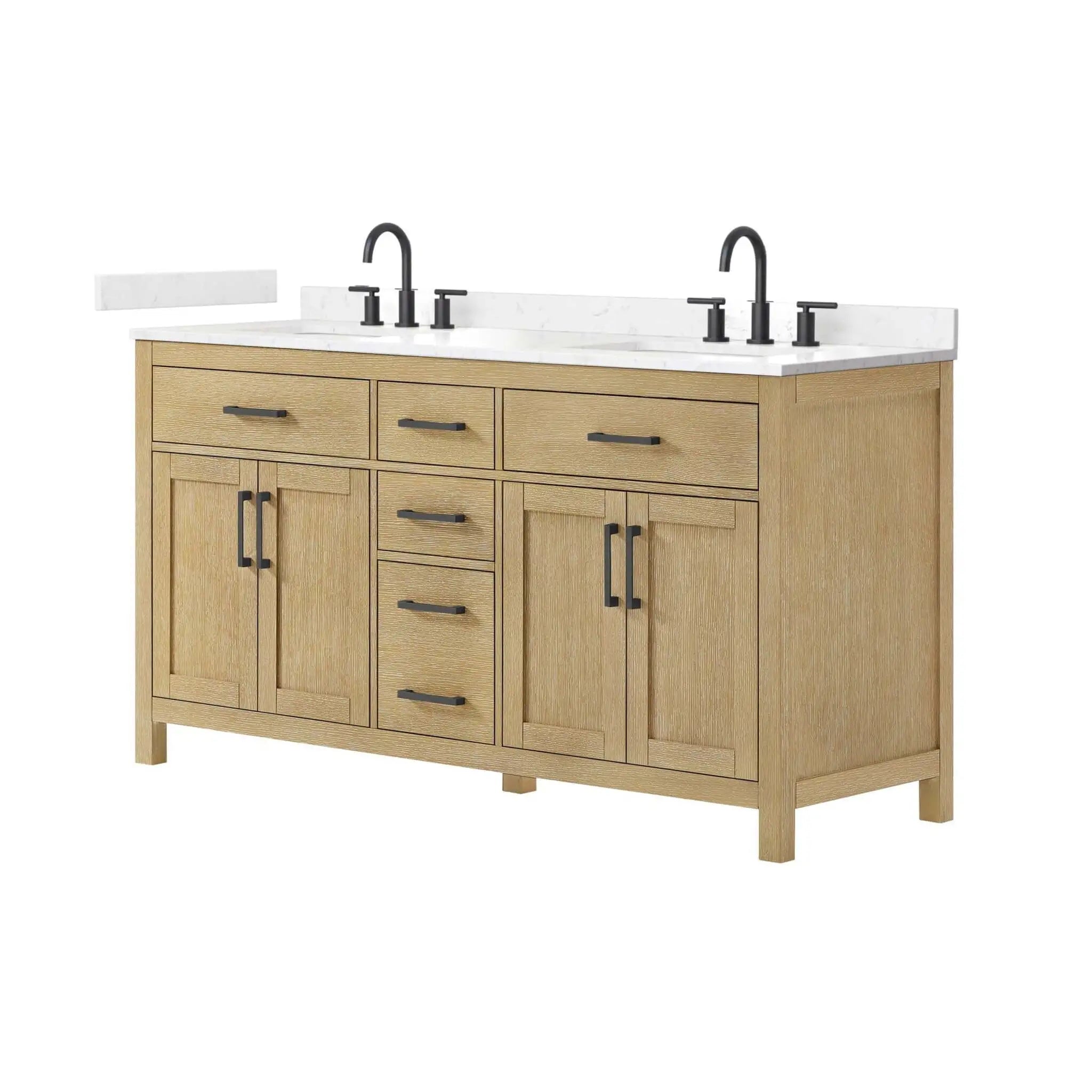 66" Beckett Double Bathroom Vanity in Whitewashed Oak with Matte Black Trim by Wyndham