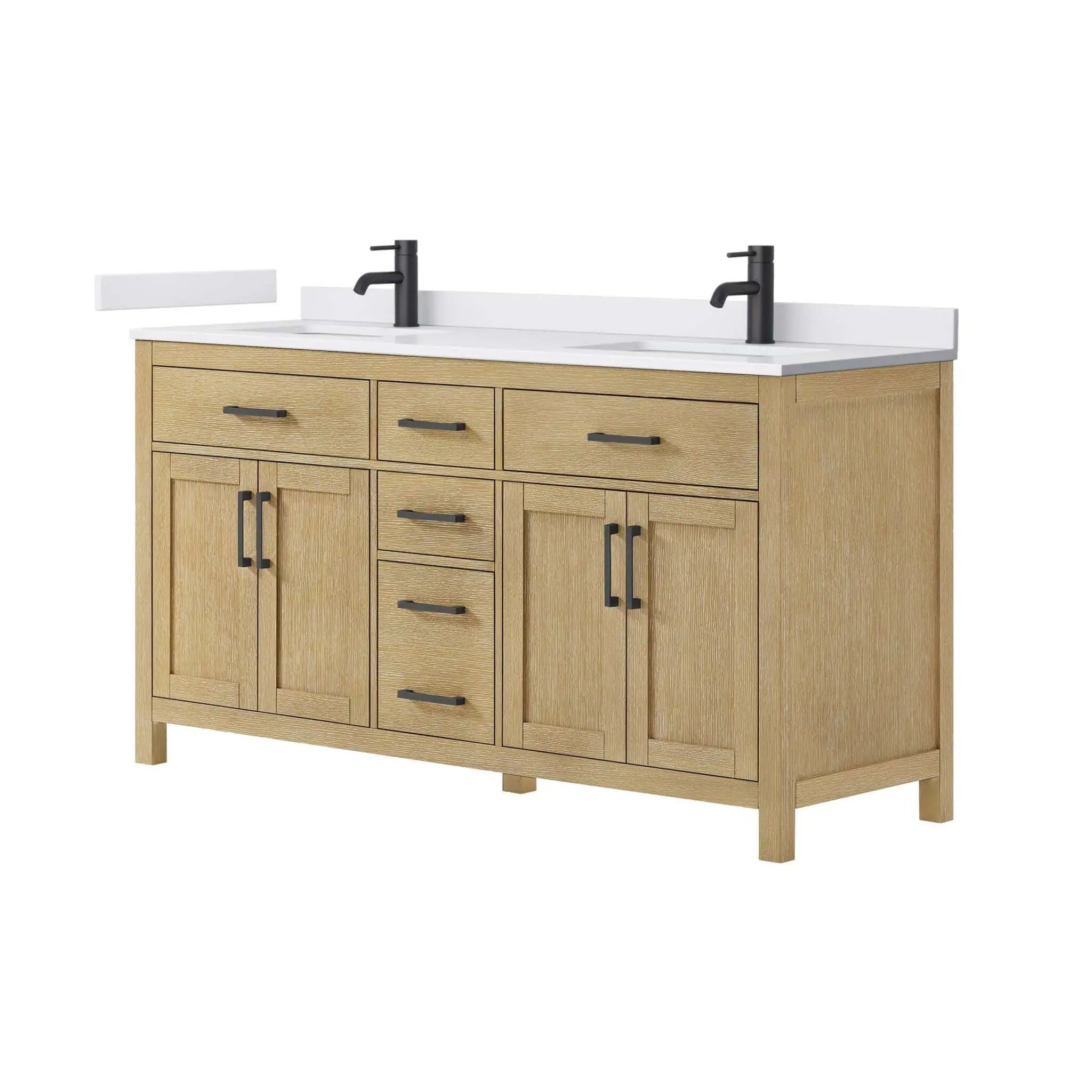 66" Beckett Double Bathroom Vanity in Whitewashed Oak with Matte Black Trim by Wyndham