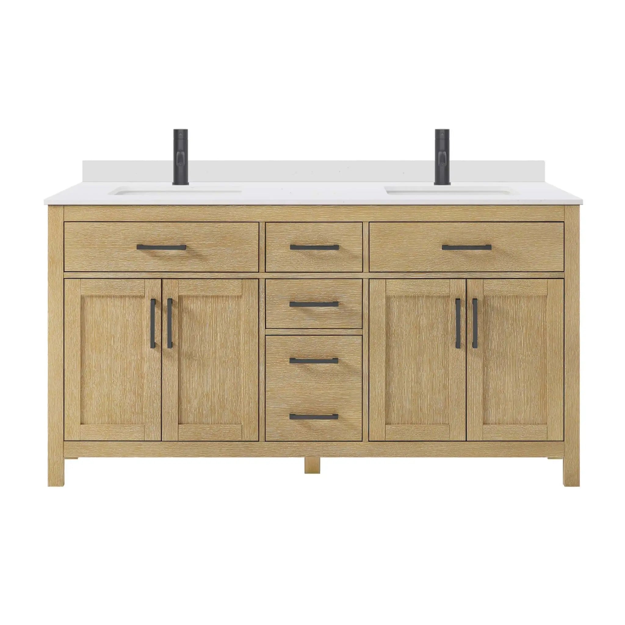 66" Beckett Double Bathroom Vanity in Whitewashed Oak with Matte Black Trim by Wyndham
