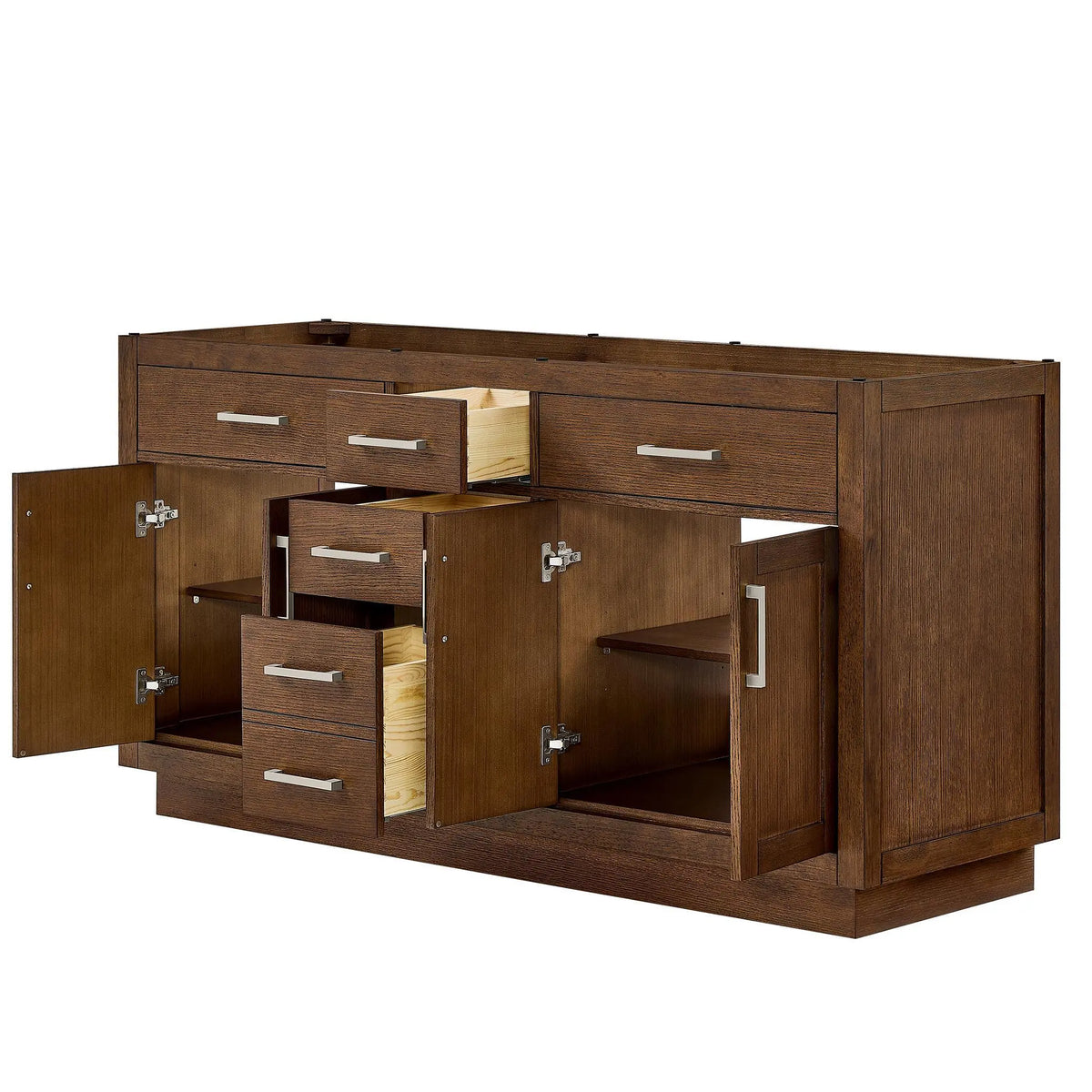 66" Beckett Double Bathroom Vanity with Toe Kick Dark Oak Brushed Nickel Trim by wyndham View 42