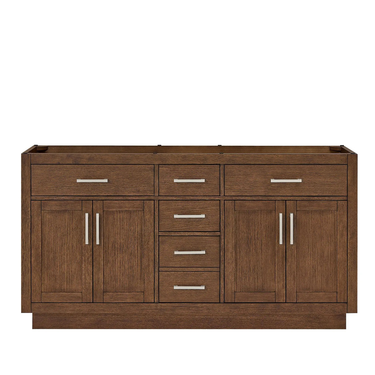 66" Beckett Double Bathroom Vanity with Toe Kick Dark Oak Brushed Nickel Trim by wyndham View 41