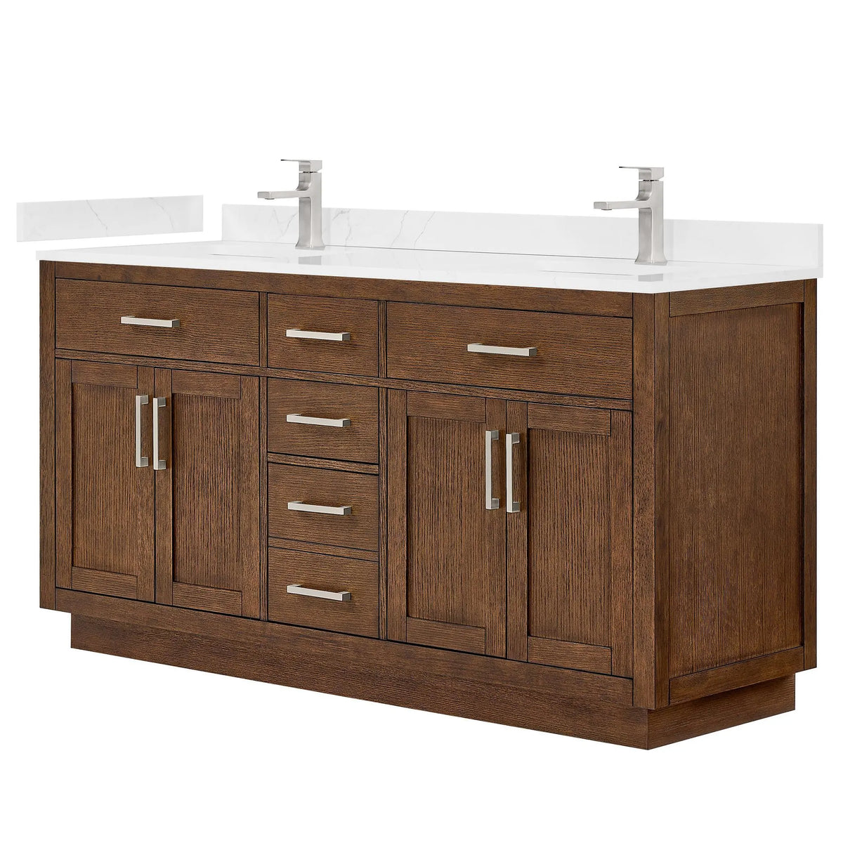 66" Beckett Double Bathroom Vanity with Toe Kick Dark Oak Brushed Nickel Trim by wyndham View 25