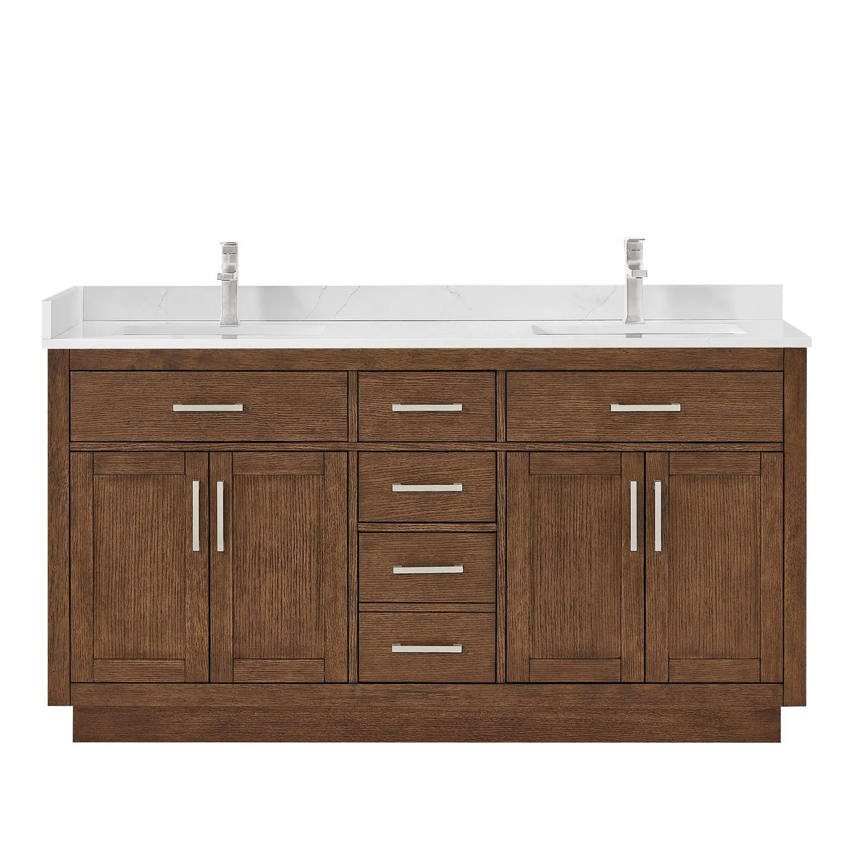66" Beckett Double Bathroom Vanity with Toe Kick Dark Oak Brushed Nickel Trim by wyndham View 21