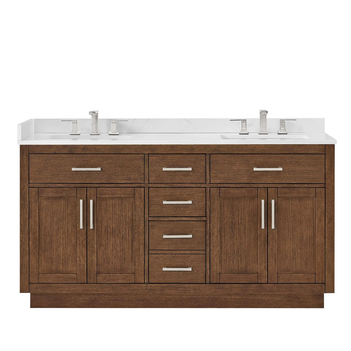 66" Beckett Double Bathroom Vanity with Toe Kick Dark Oak Brushed Nickel Trim by wyndham View 31