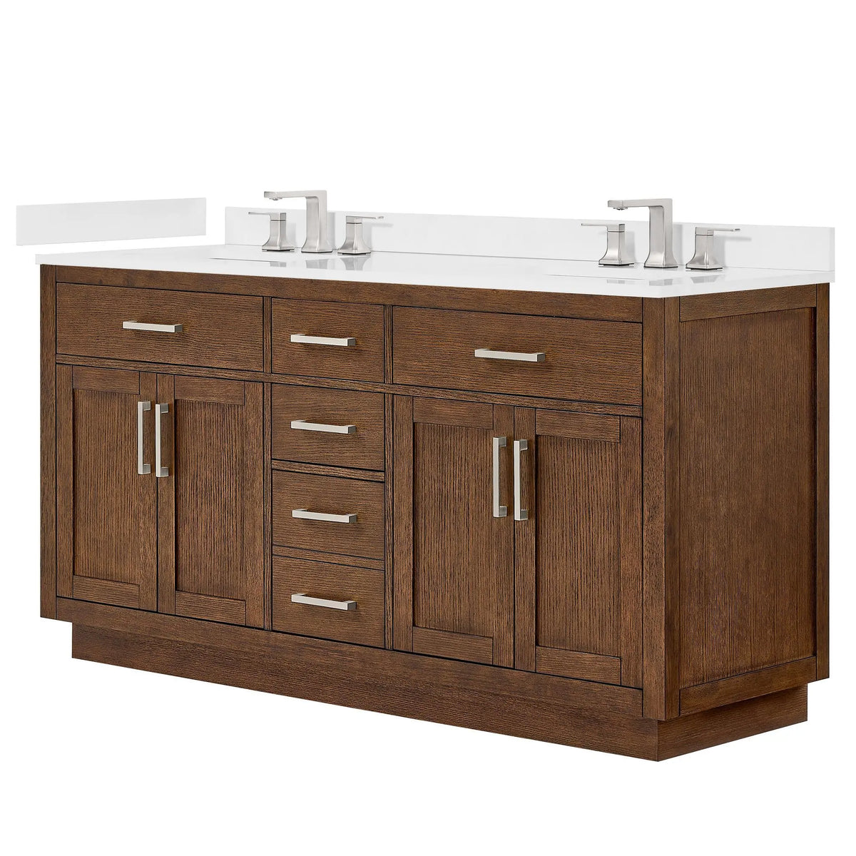66" Beckett Double Bathroom Vanity with Toe Kick Dark Oak Brushed Nickel Trim by wyndham View 40