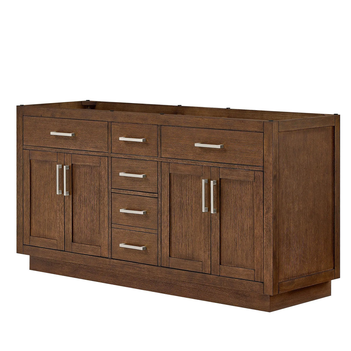 66" Beckett Double Bathroom Vanity with Toe Kick Dark Oak Brushed Nickel Trim by wyndham View 44