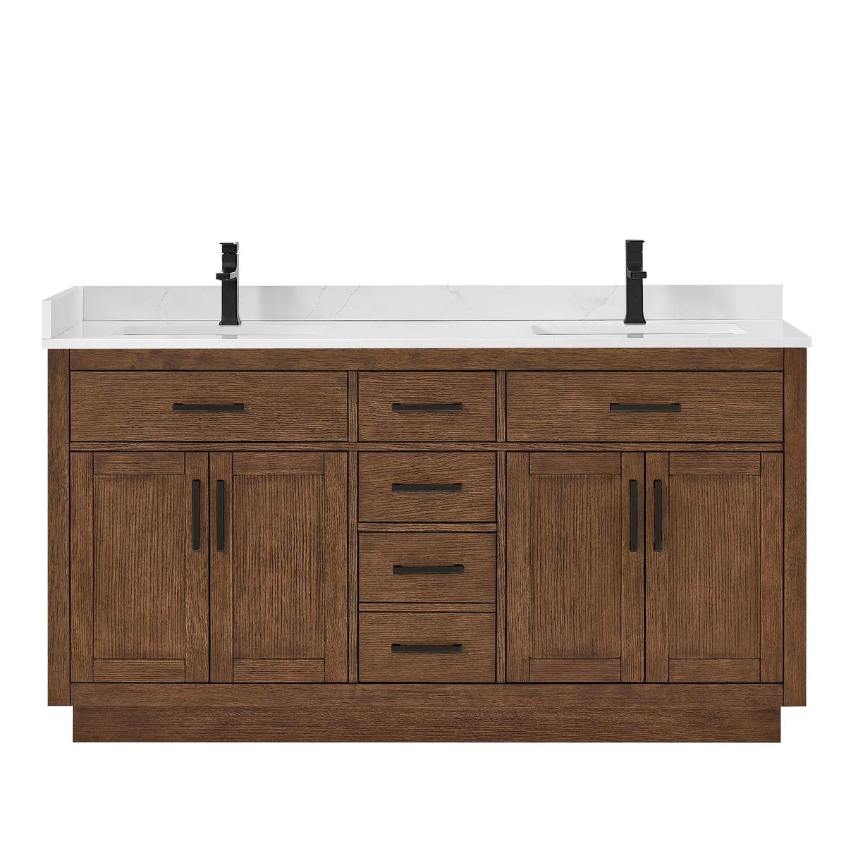 66" Beckett Double Bathroom Vanity with Toe Kick Dark Oak Matte Black Trim by wyndham View 21