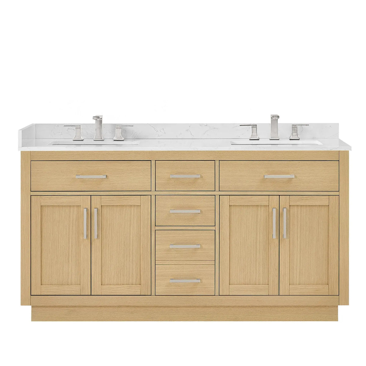 66" Beckett Double Bathroom Vanity with Toe Kick Rift Oak Brushed Nickel Trim by wyndham View 11