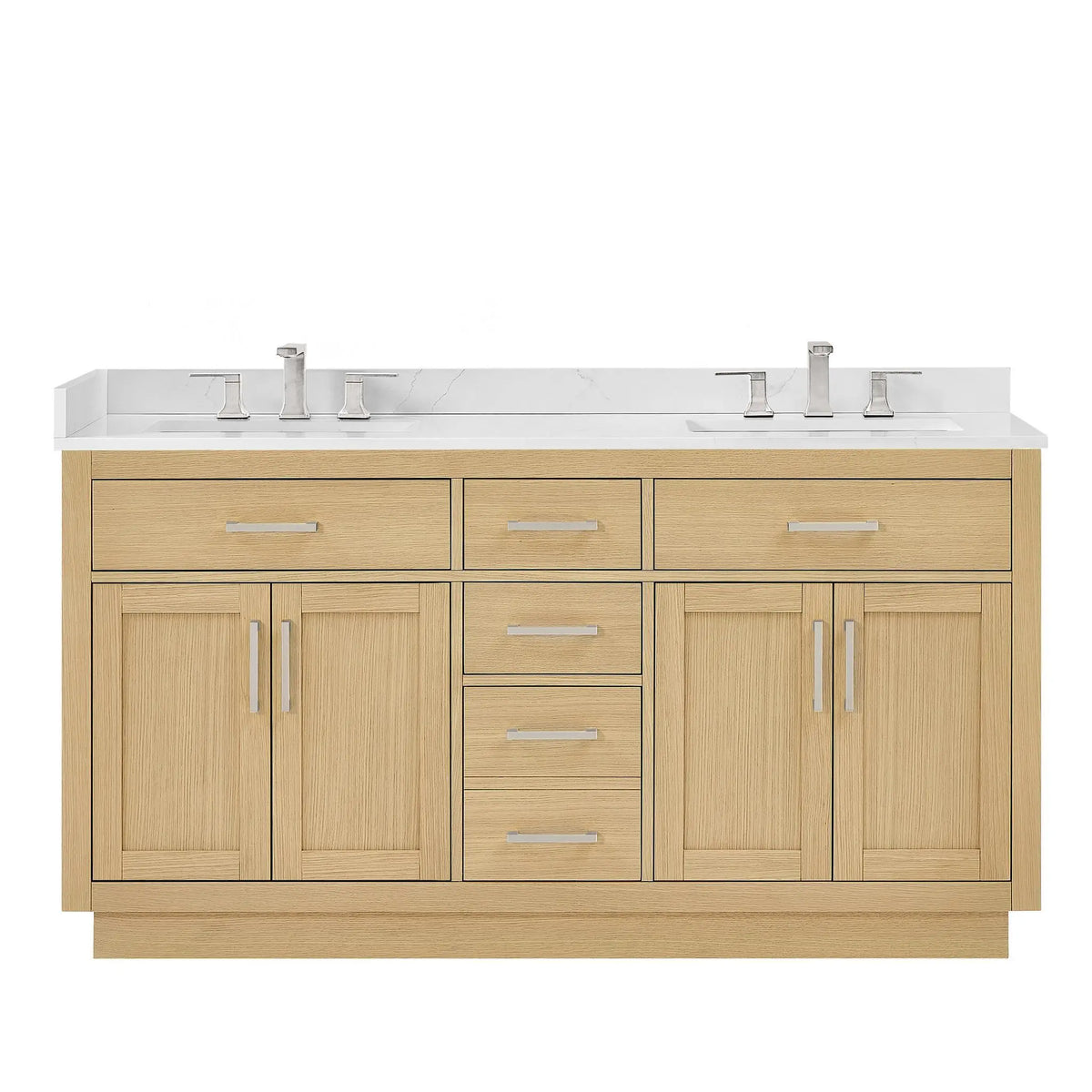 66" Beckett Double Bathroom Vanity with Toe Kick Rift Oak Brushed Nickel Trim by wyndham View 31