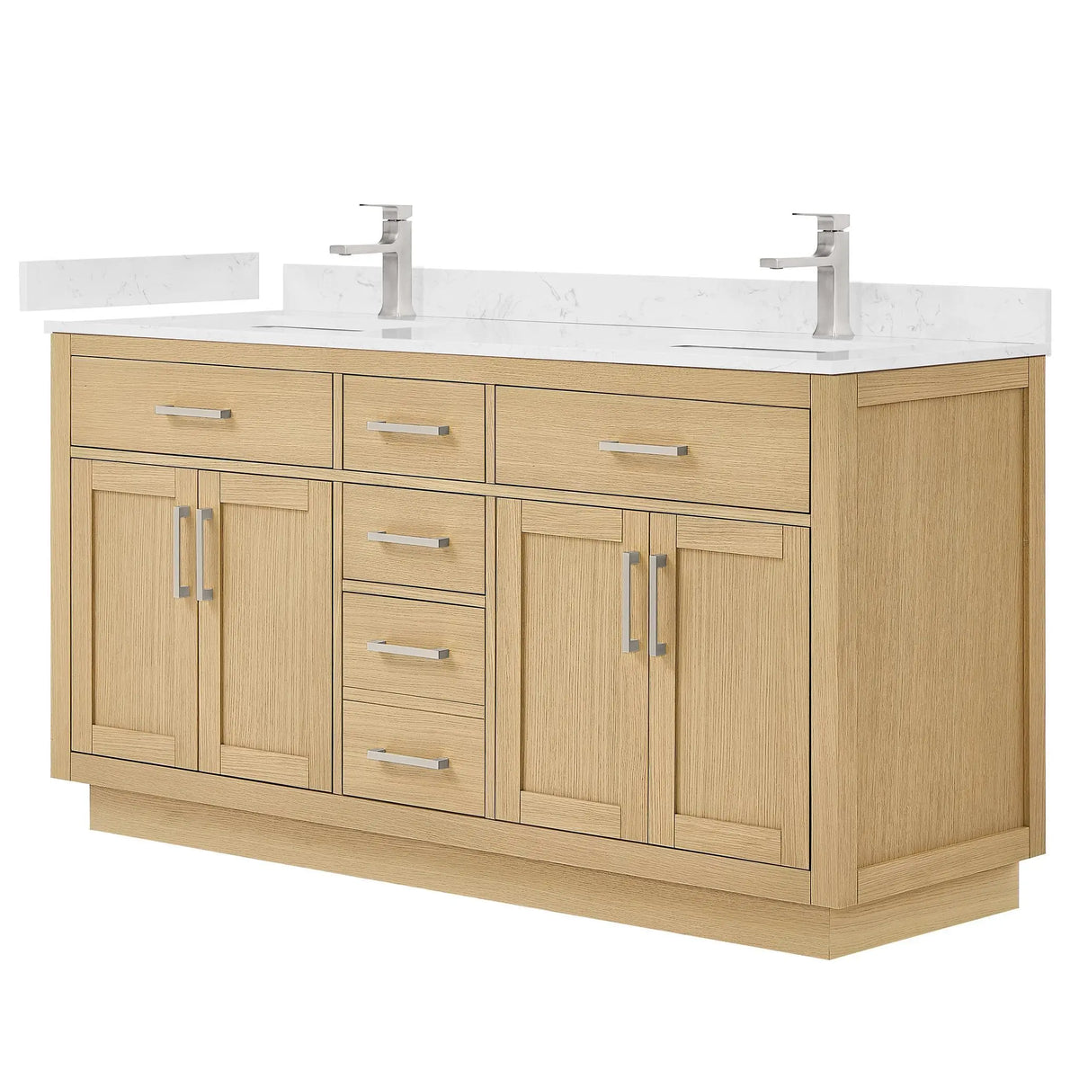 66" Beckett Double Bathroom Vanity with Toe Kick Rift Oak Brushed Nickel Trim by wyndham View 5