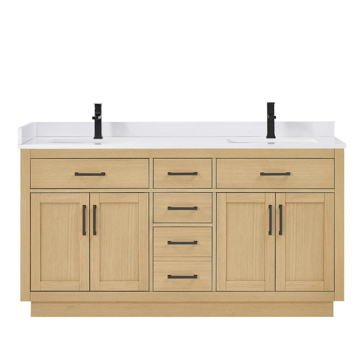 66" Beckett Double Bathroom Vanity with Toe Kick Rift Oak Matte Black Trim by wyndham View 6