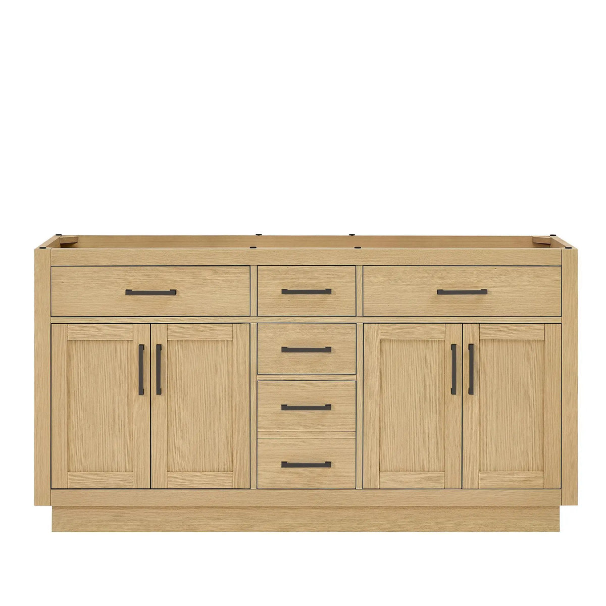 66" Beckett Double Bathroom Vanity with Toe Kick Rift Oak Matte Black Trim by wyndham View 41