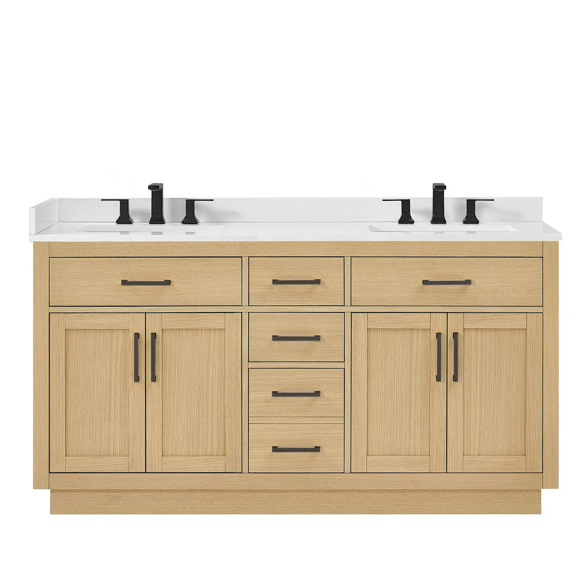 66" Beckett Double Bathroom Vanity with Toe Kick Rift Oak Matte Black Trim by wyndham View 36