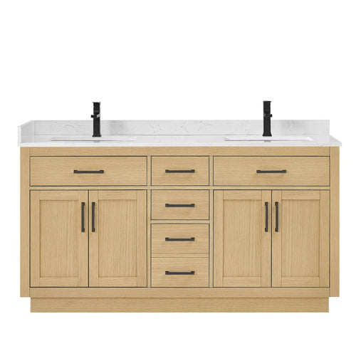 66" Beckett Double Bathroom Vanity with Toe Kick Rift Oak Matte Black Trim by wyndham
