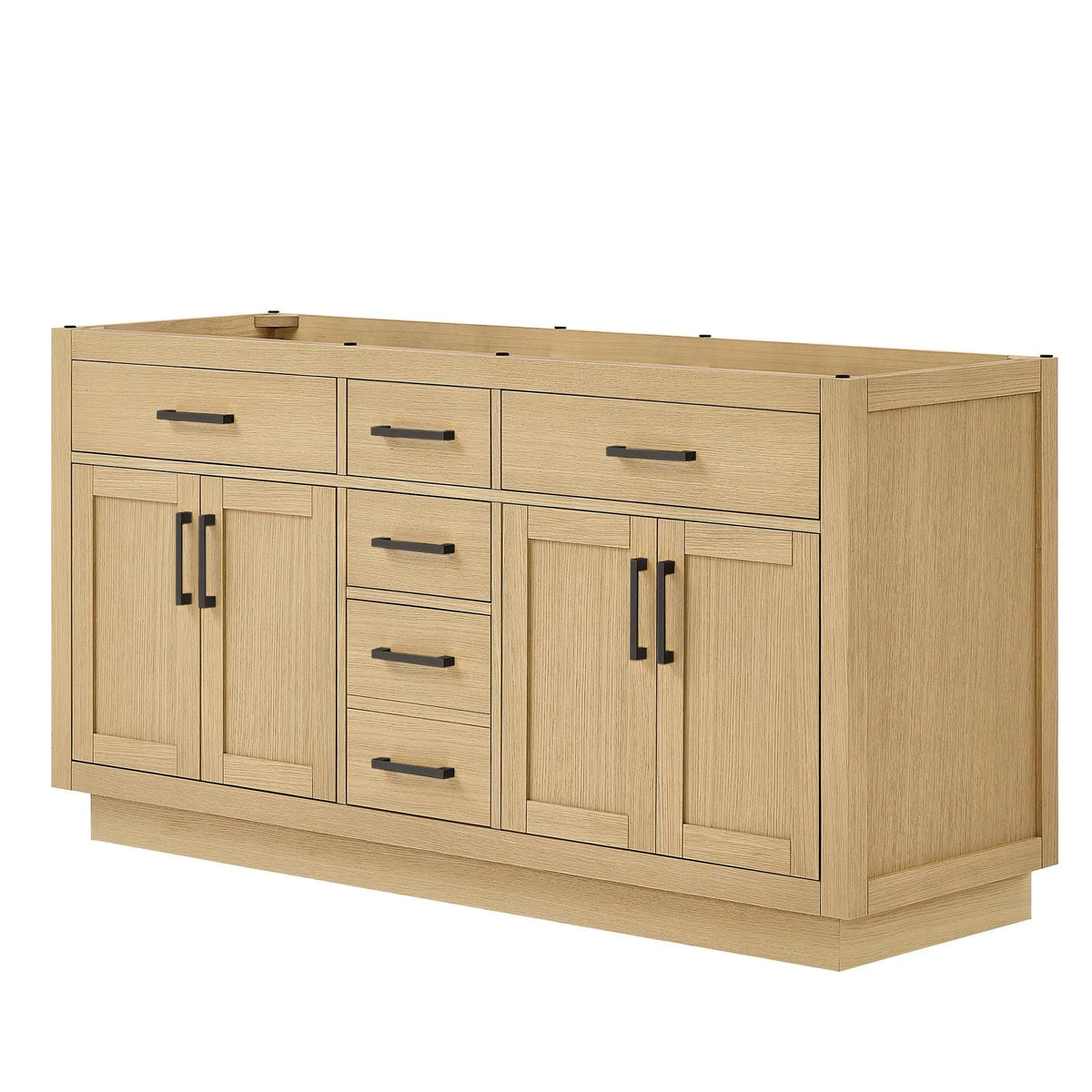 66" Beckett Double Bathroom Vanity with Toe Kick Rift Oak Matte Black Trim by wyndham View 44