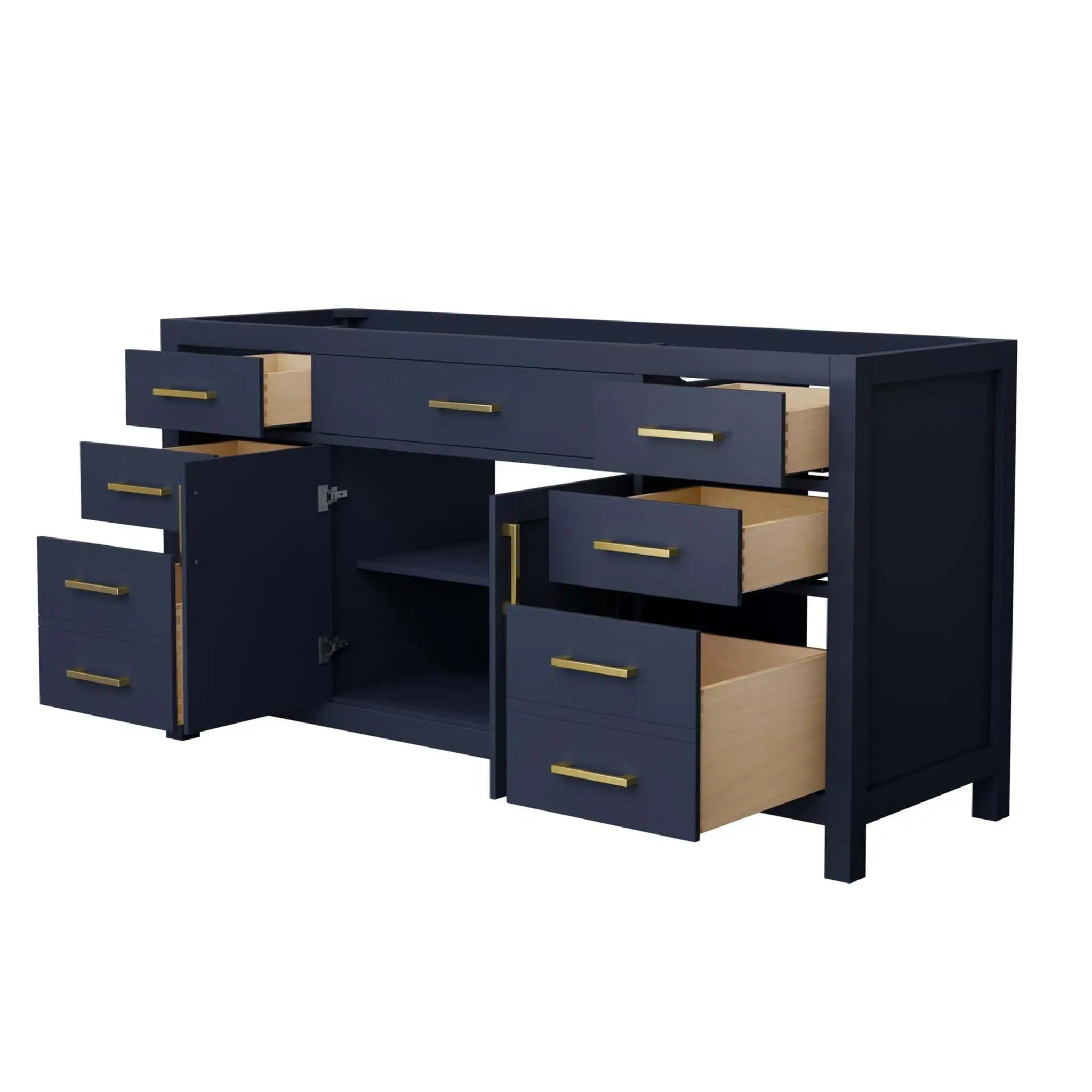 66" Beckett Single Bathroom Vanity in Dark Blue with Brushed Gold Trim by Wyndham