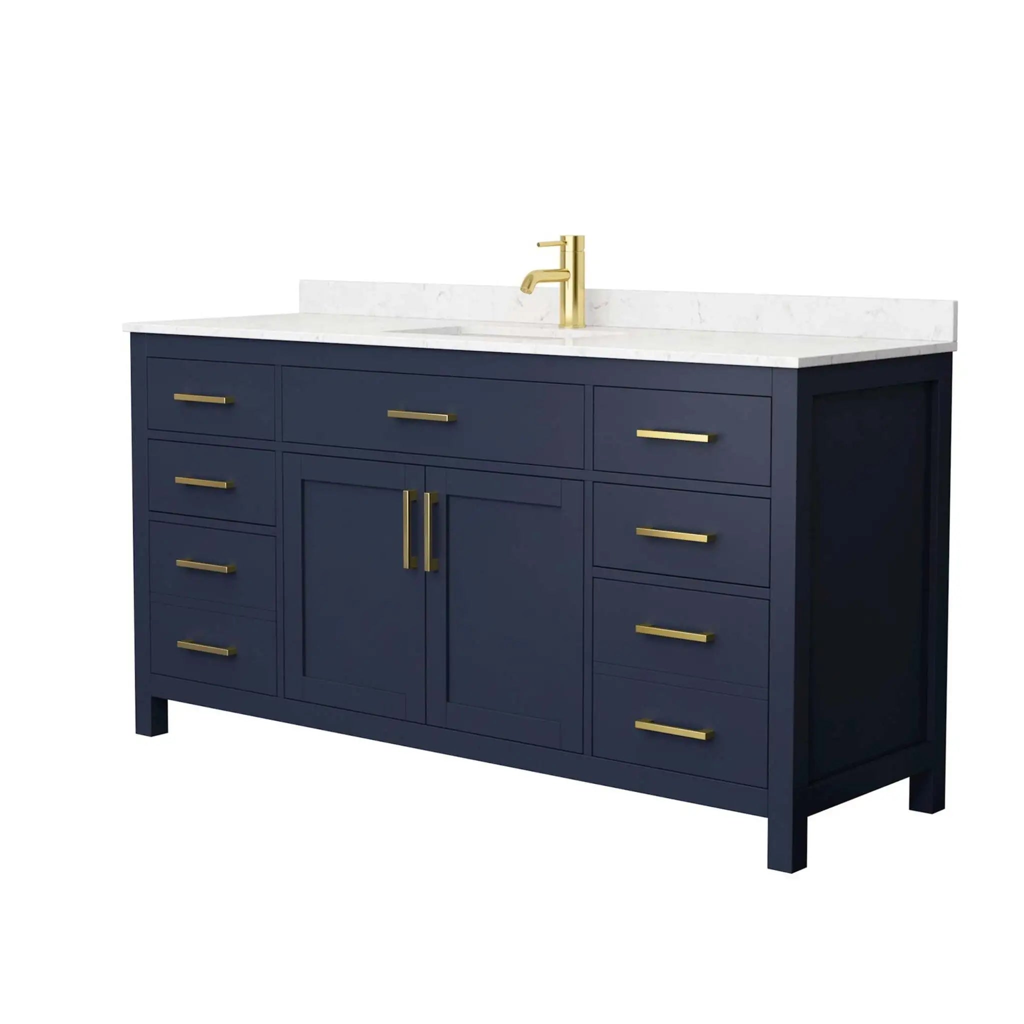 66" Beckett Single Bathroom Vanity in Dark Blue with Brushed Gold Trim by Wyndham