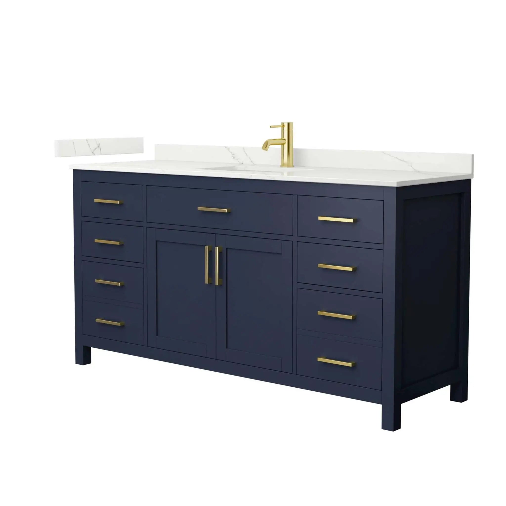 66" Beckett Single Bathroom Vanity in Dark Blue with Brushed Gold Trim by Wyndham