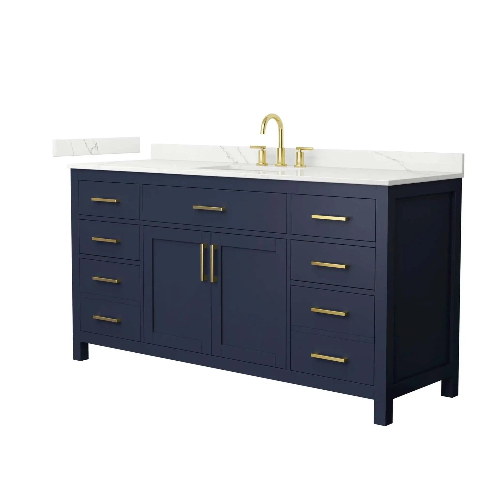 66" Beckett Single Bathroom Vanity in Dark Blue with Brushed Gold Trim by Wyndham