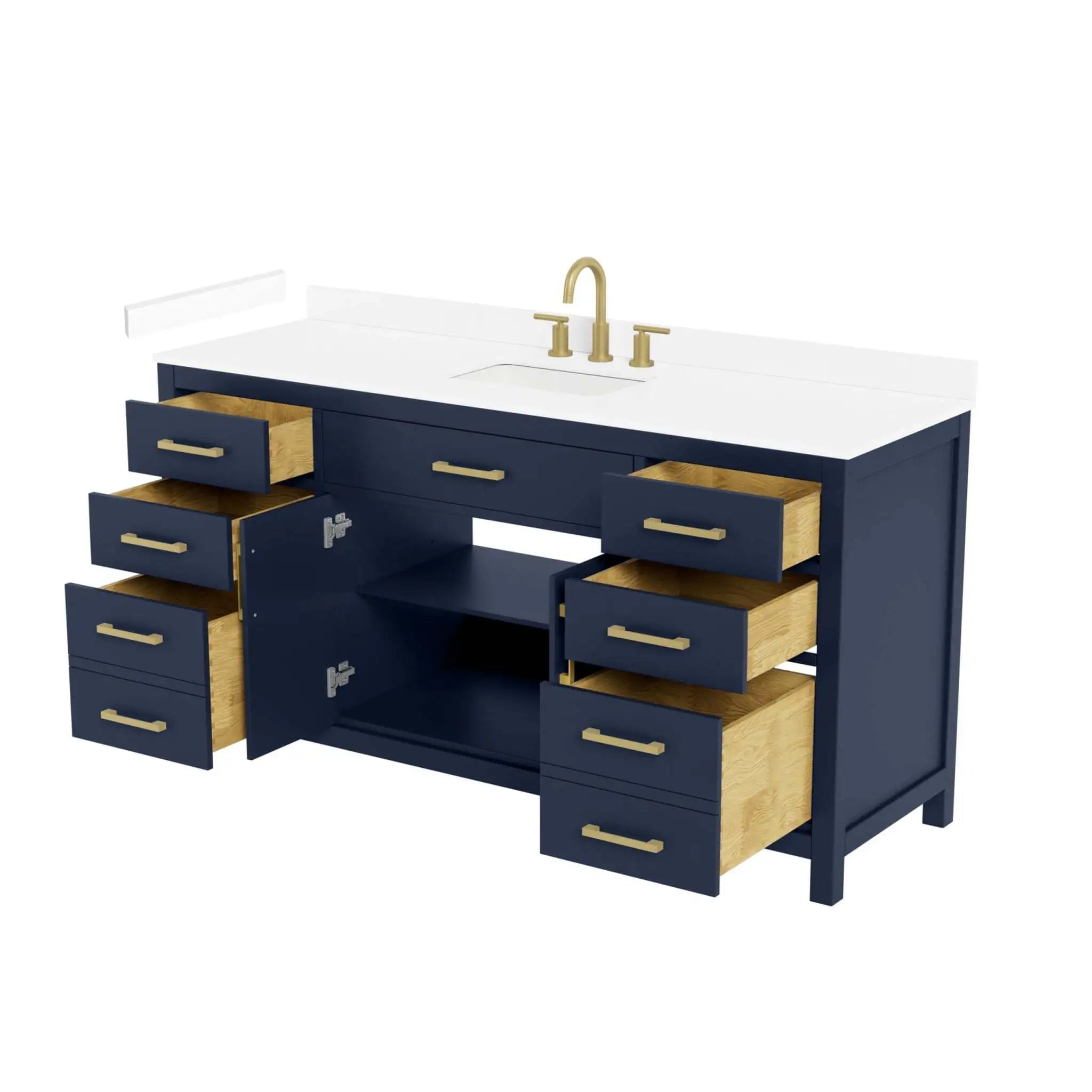 66" Beckett Single Bathroom Vanity in Dark Blue with Brushed Gold Trim by Wyndham