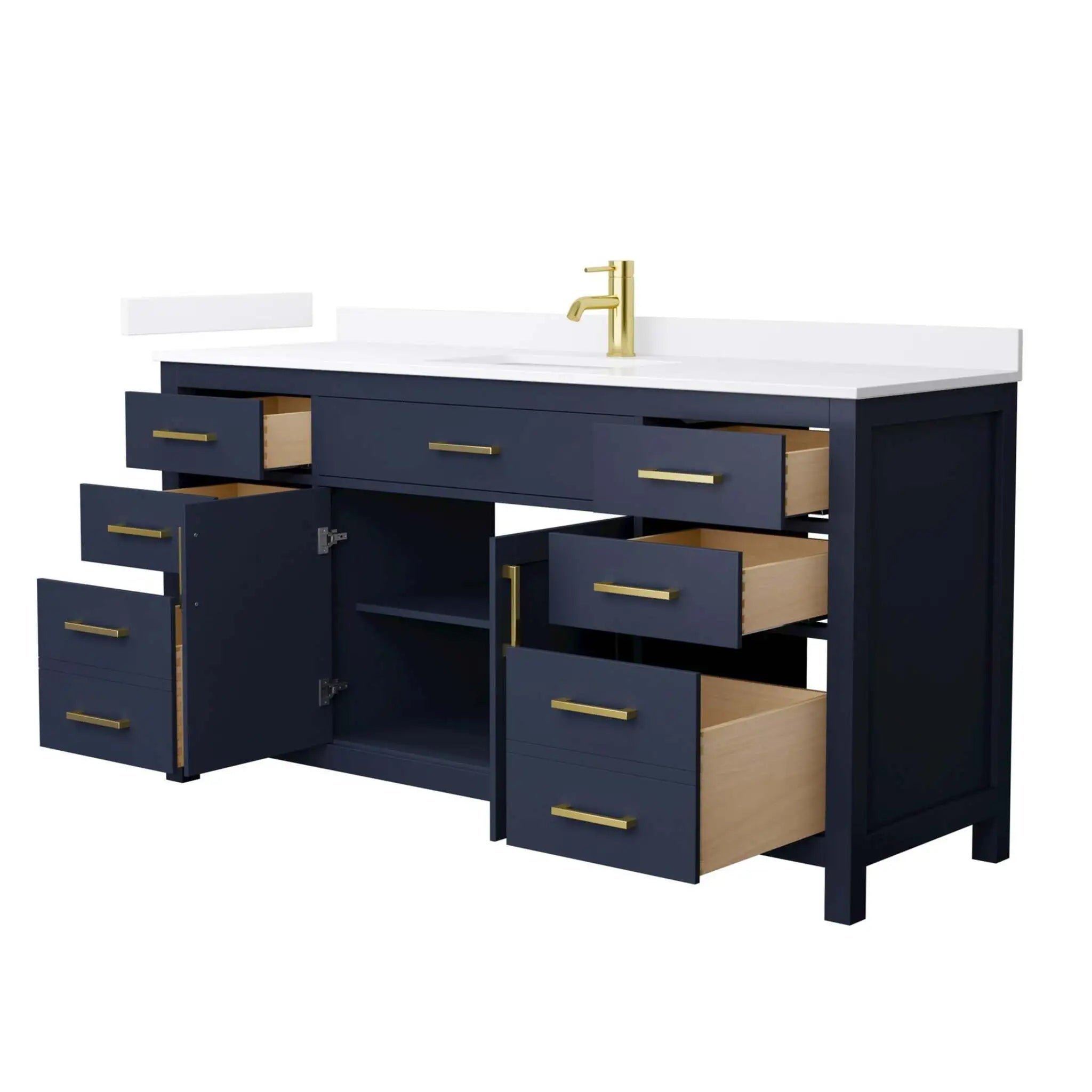 66" Beckett Single Bathroom Vanity in Dark Blue with Brushed Gold Trim by Wyndham