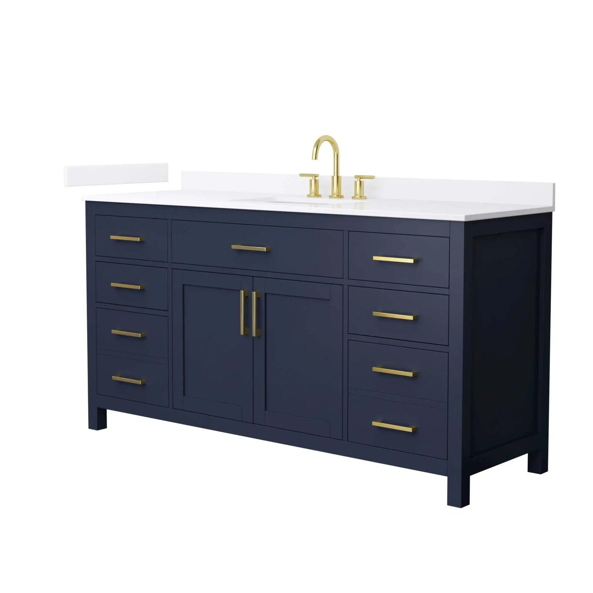 66" Beckett Single Bathroom Vanity in Dark Blue with Brushed Gold Trim by Wyndham