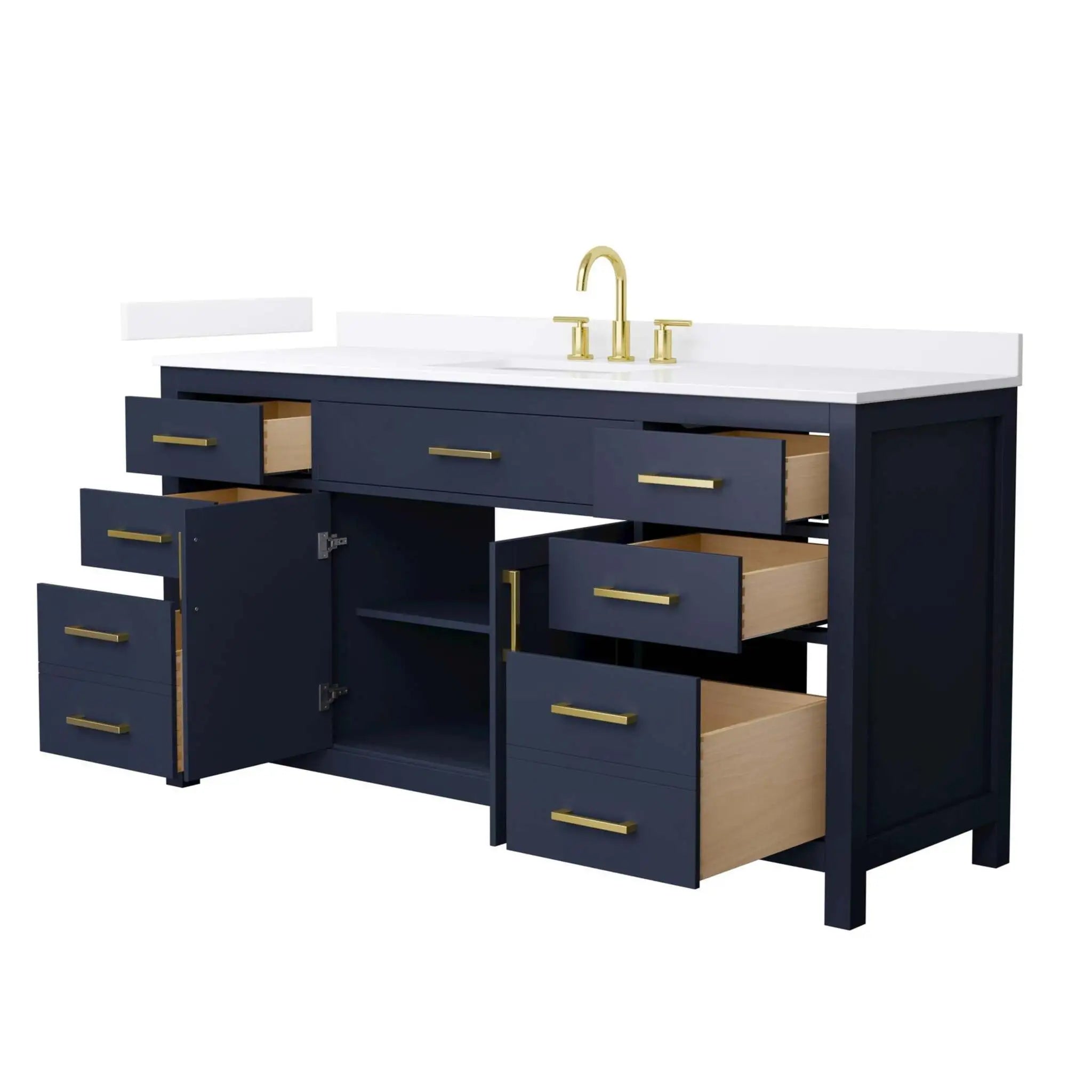 66" Beckett Single Bathroom Vanity in Dark Blue with Brushed Gold Trim by Wyndham