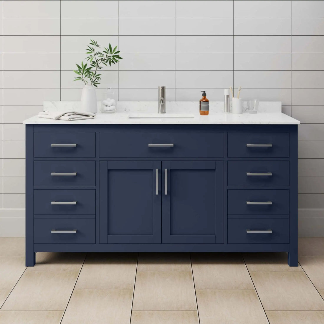 66" Beckett Single Bathroom Vanity in Dark Blue with Brushed Nickel Trim by Wyndham