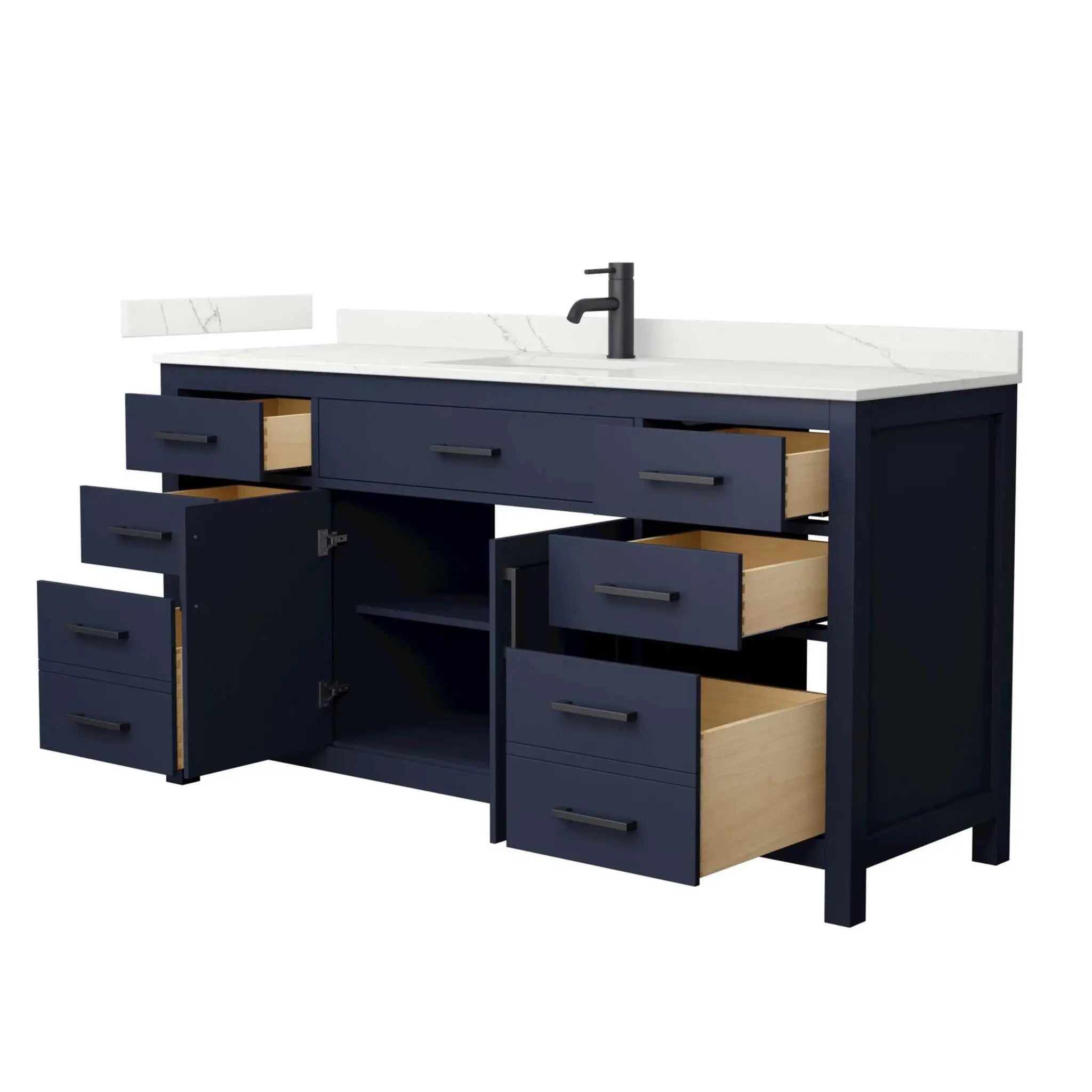 66" Beckett Single Bathroom Vanity in Dark Blue with Matte Black Trim by Wyndham